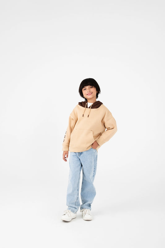 Boys Beige & Brown Fleece Hoodie