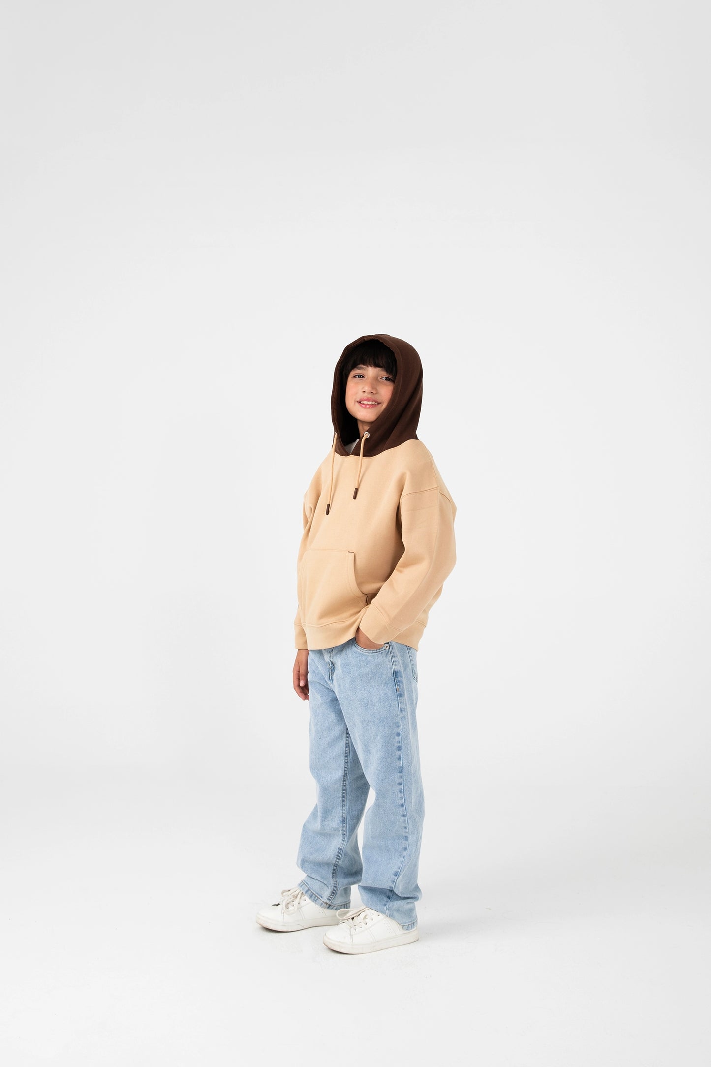 Boys Beige & Brown Fleece Hoodie