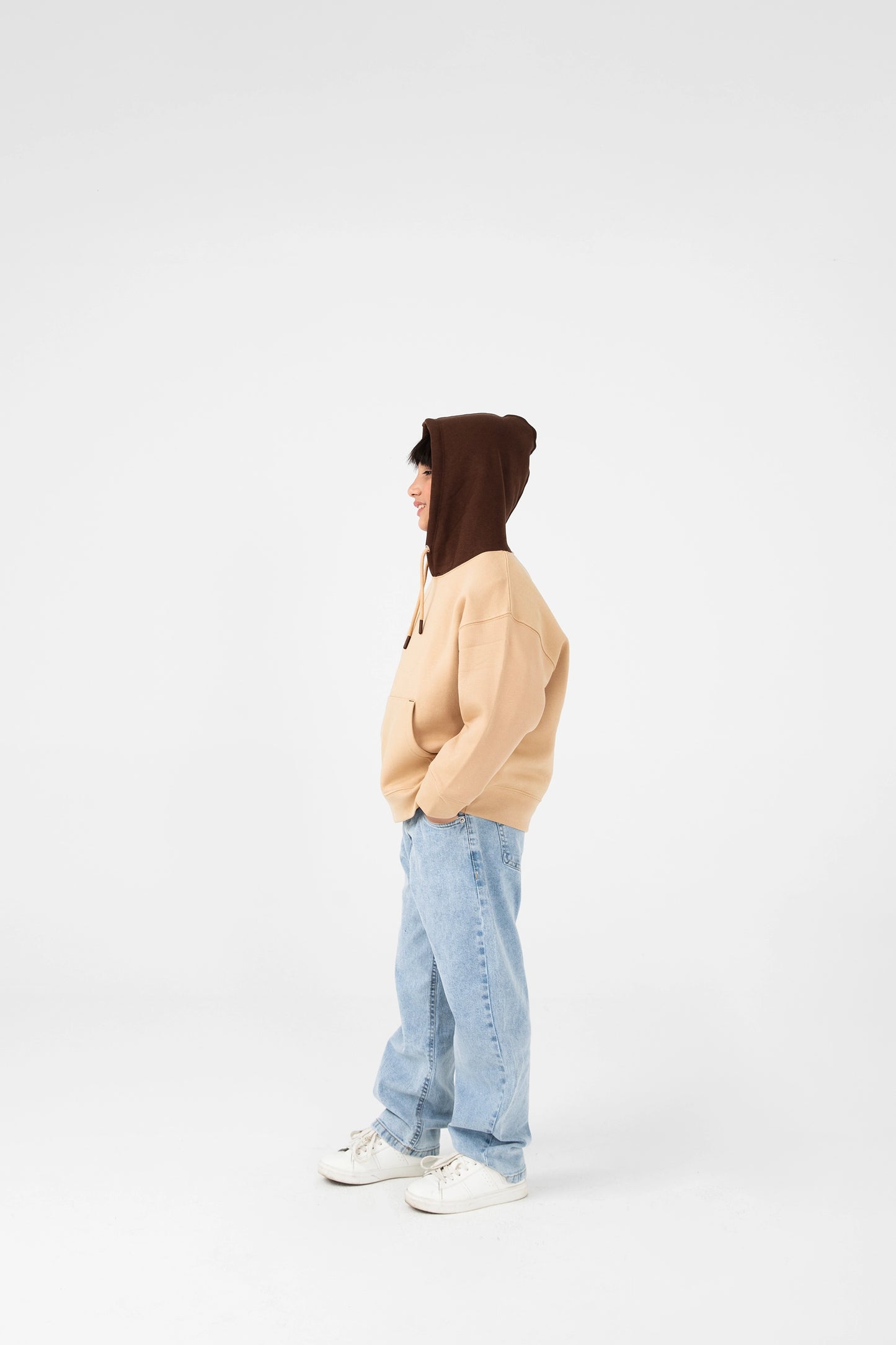 Boys Beige & Brown Fleece Hoodie