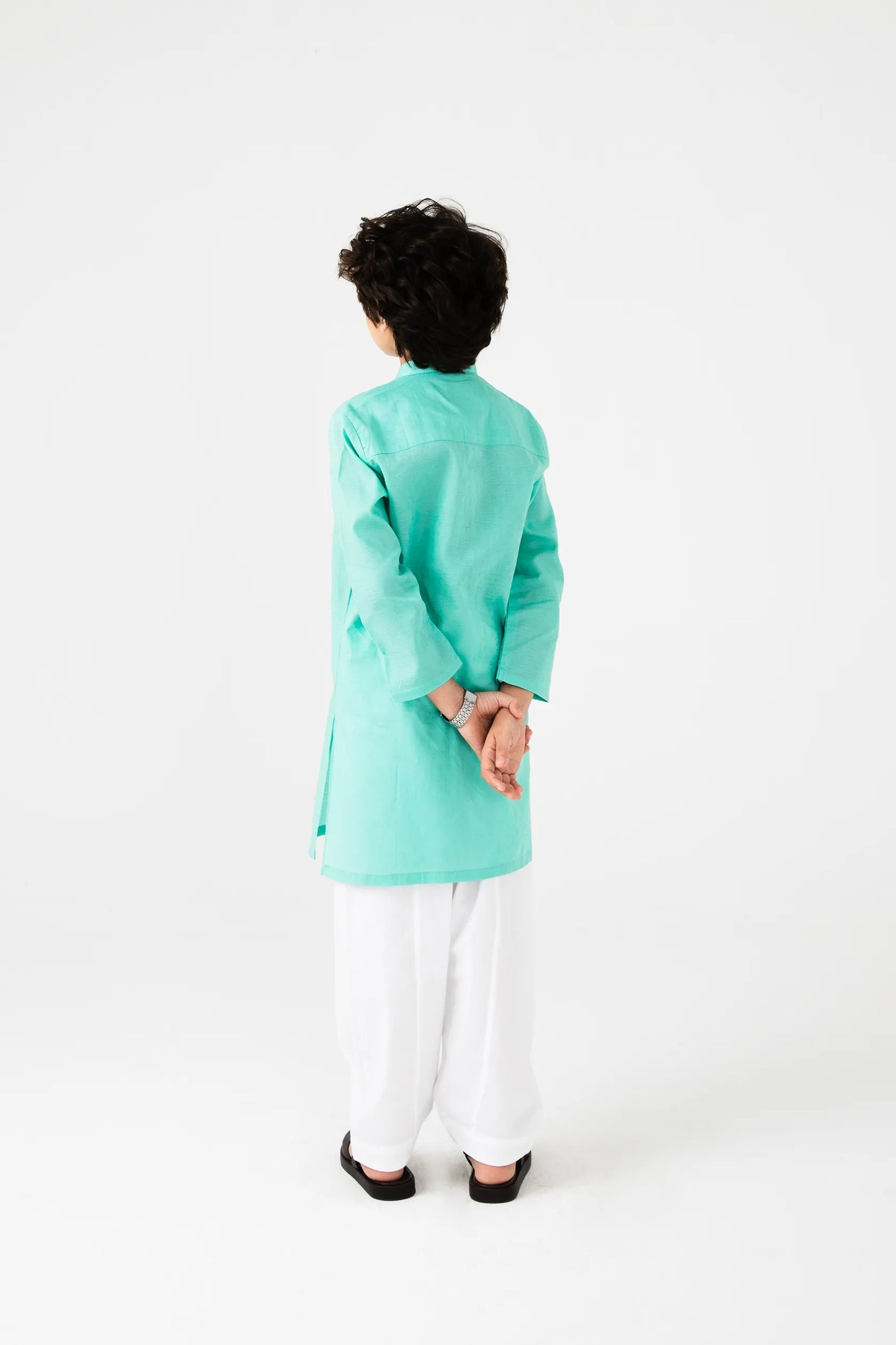 Boys Sea Green Cotton Jacquard Kurta