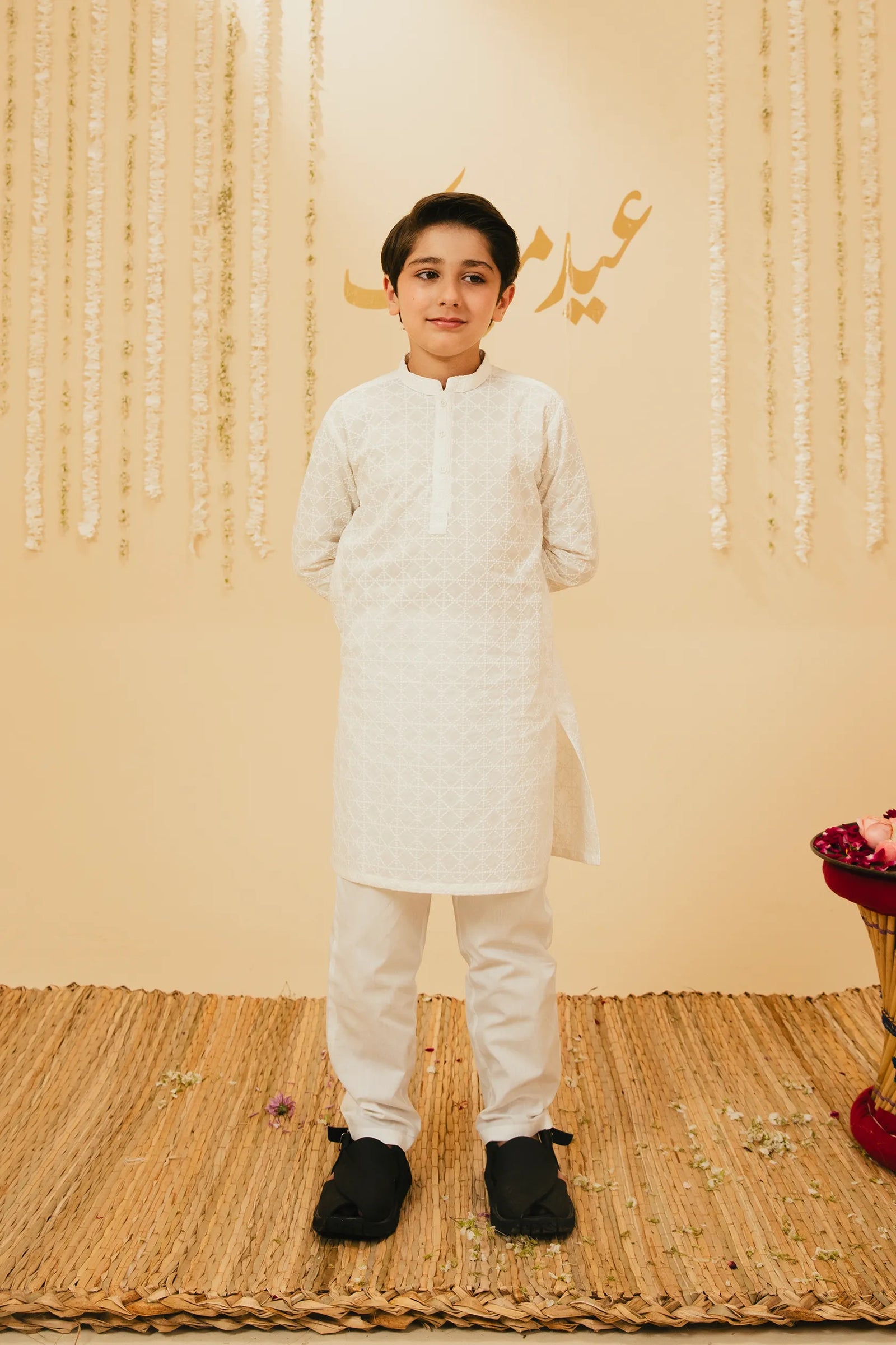 Boys Traditional White Cotton Jacquard Kurta