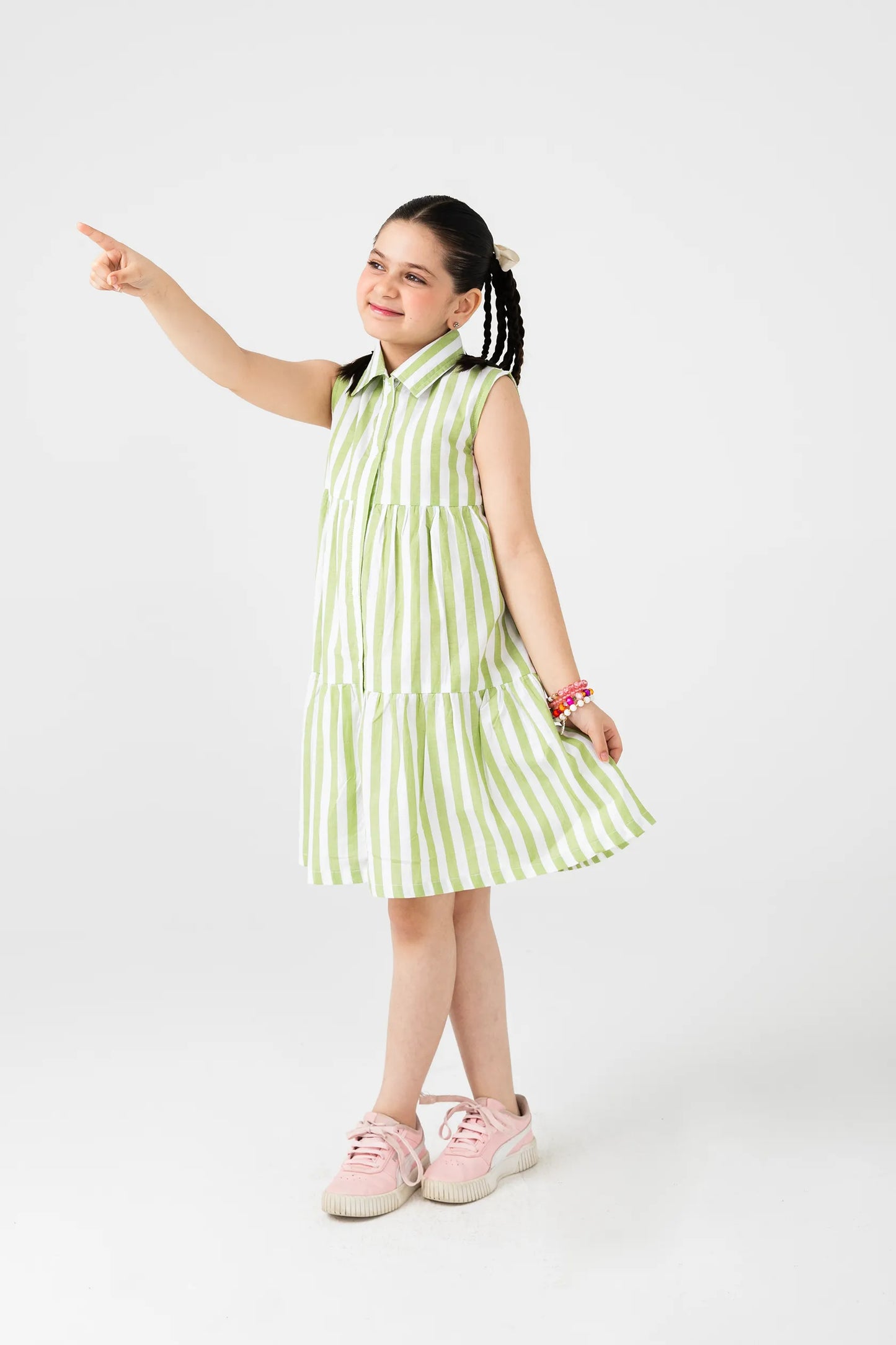 Green & White Striped Cotton Dress