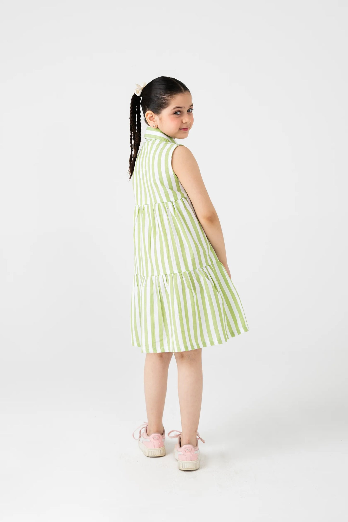Green & White Striped Cotton Dress