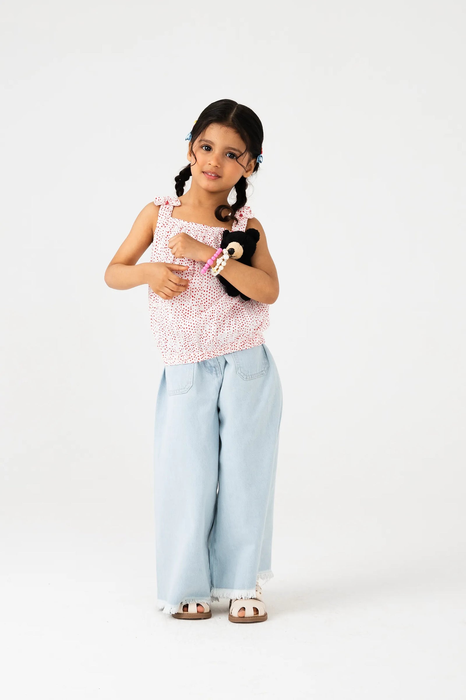 Red Bow-Strap Cotton Top