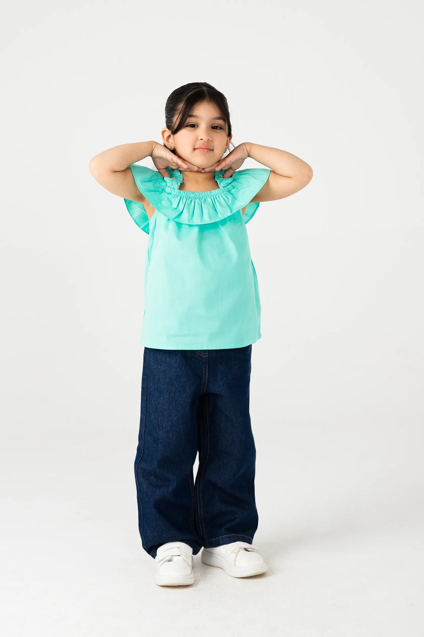 Solid Sea Green Ruffle Top