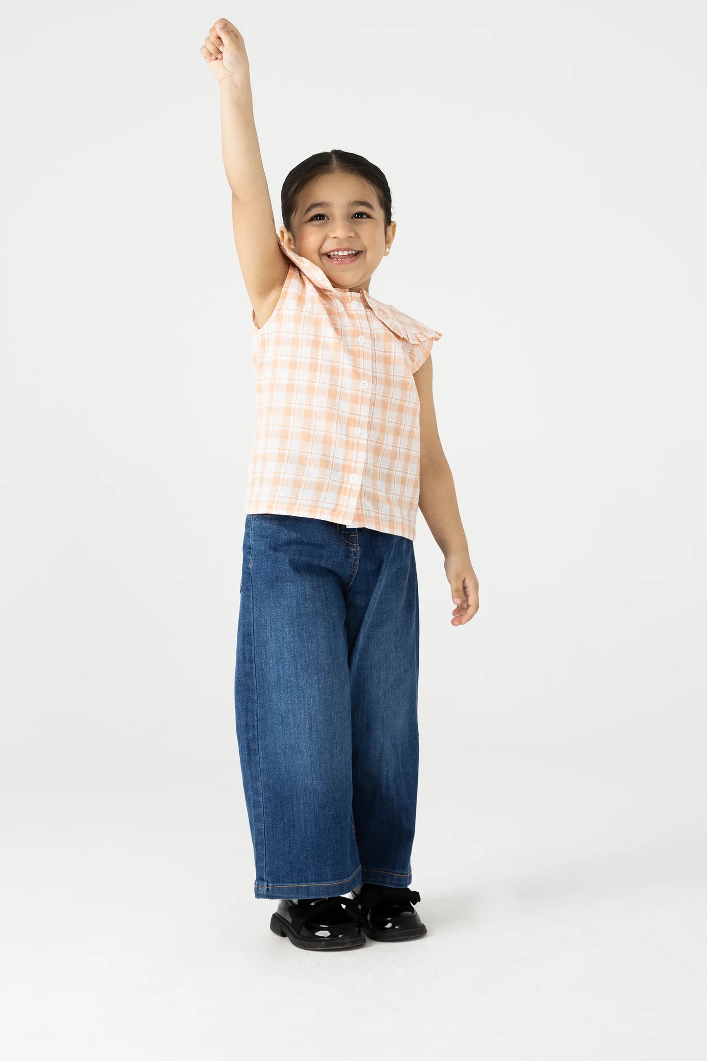 Coral Plaid Cotton Top