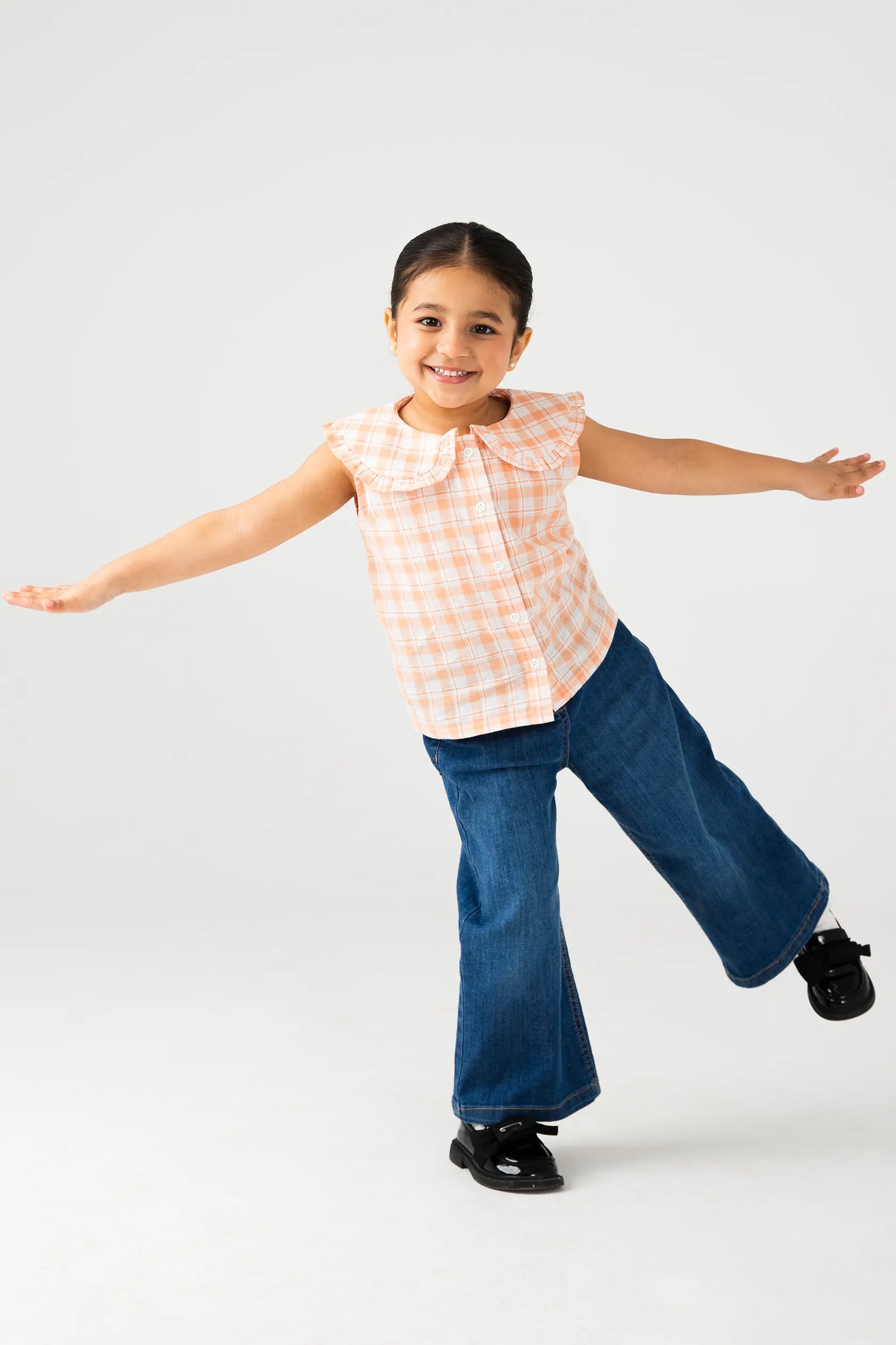 Coral Plaid Cotton Top