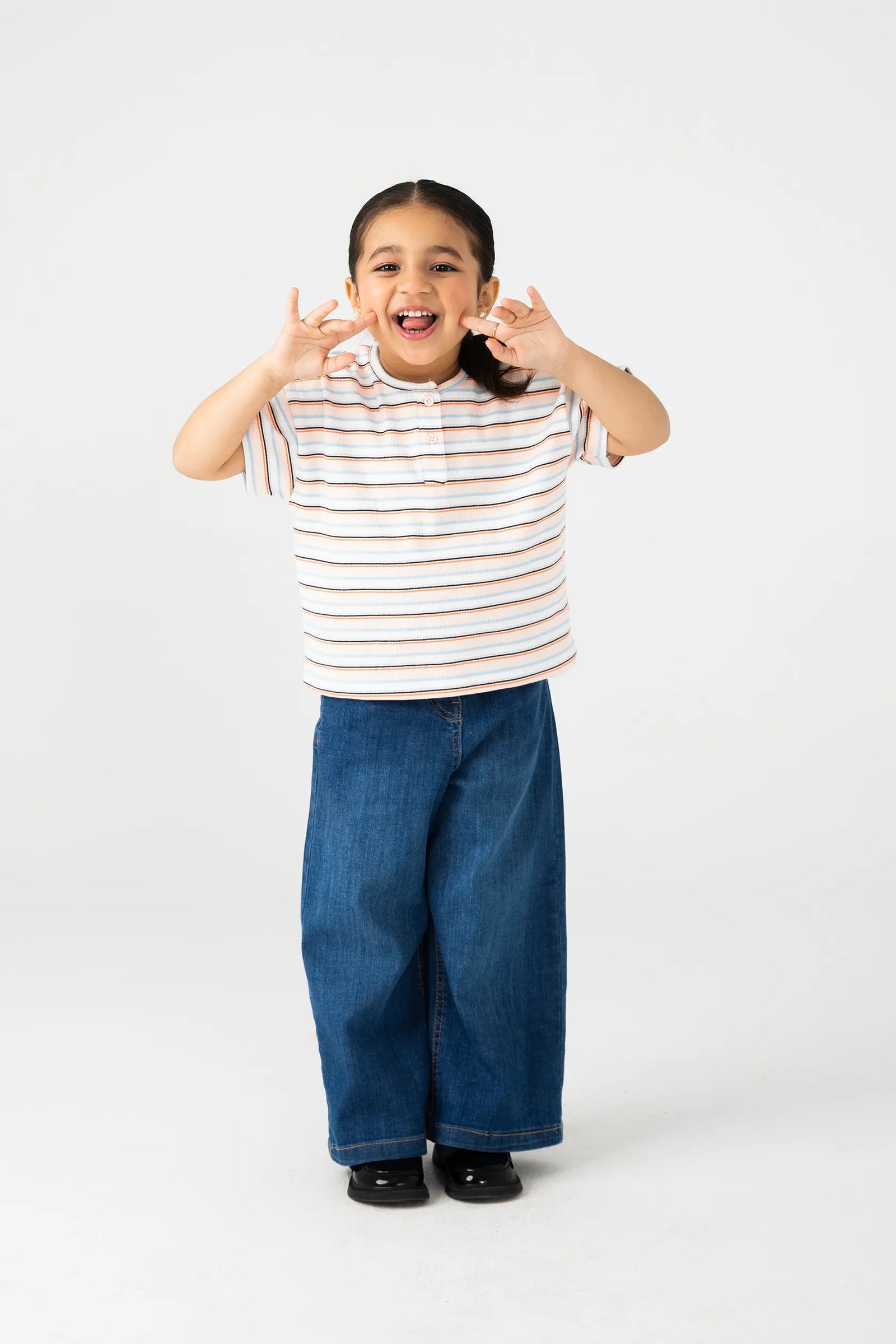 Girls Lycra Striped Henley Tee