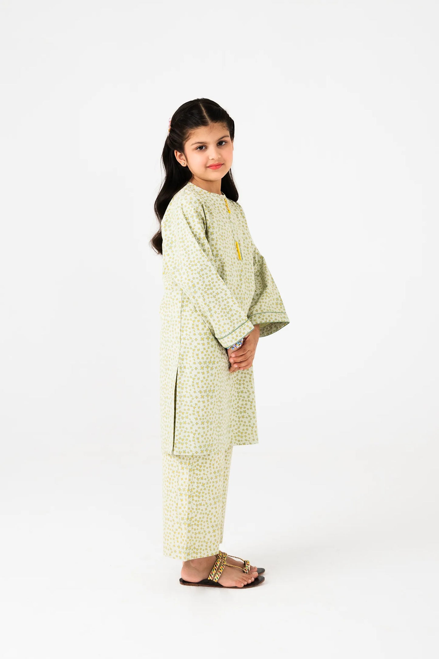 Soft Green Printed Cotton Kurta Set - 2pc