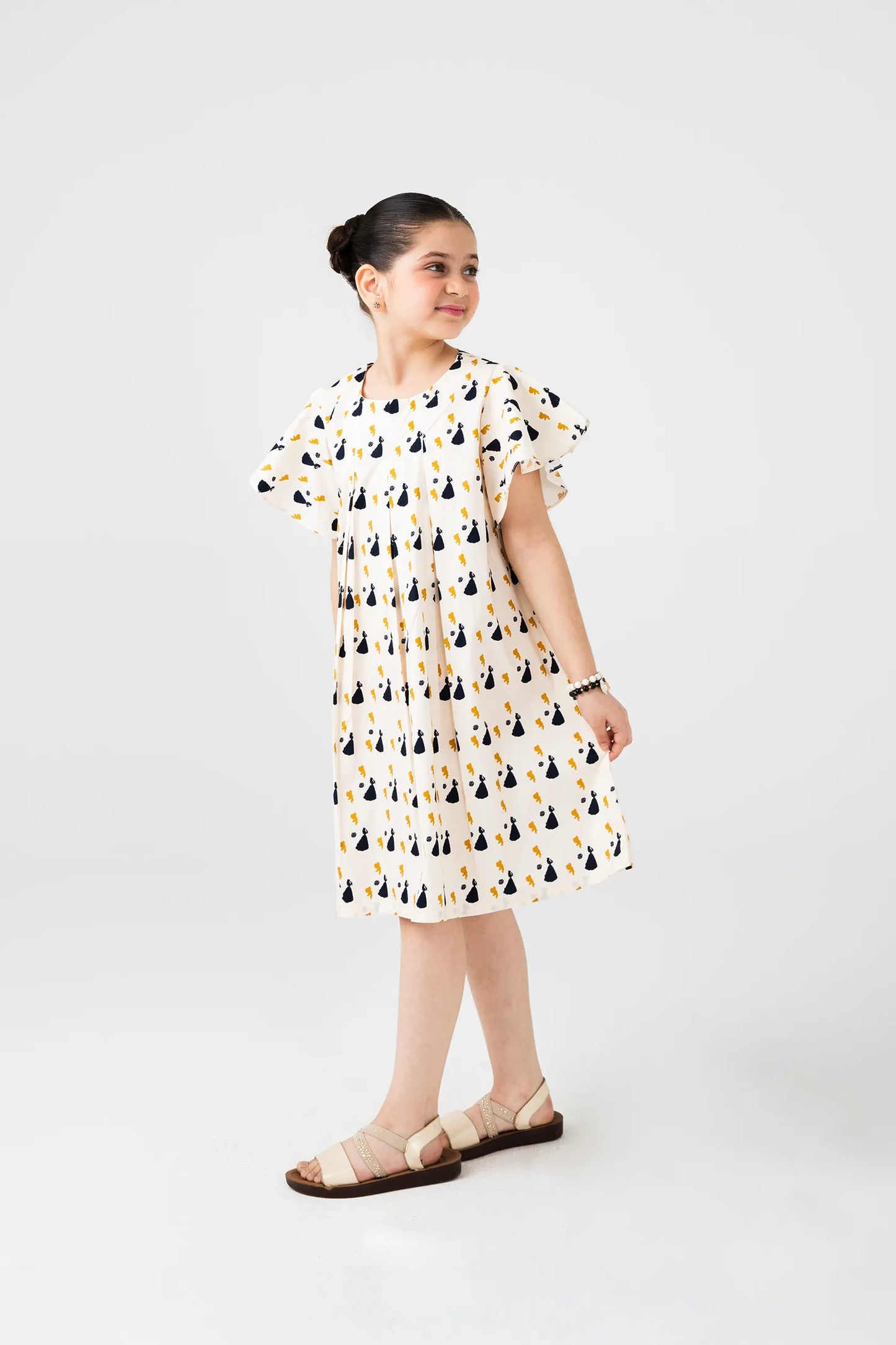 Printed Ivory Cotton Casual Dress