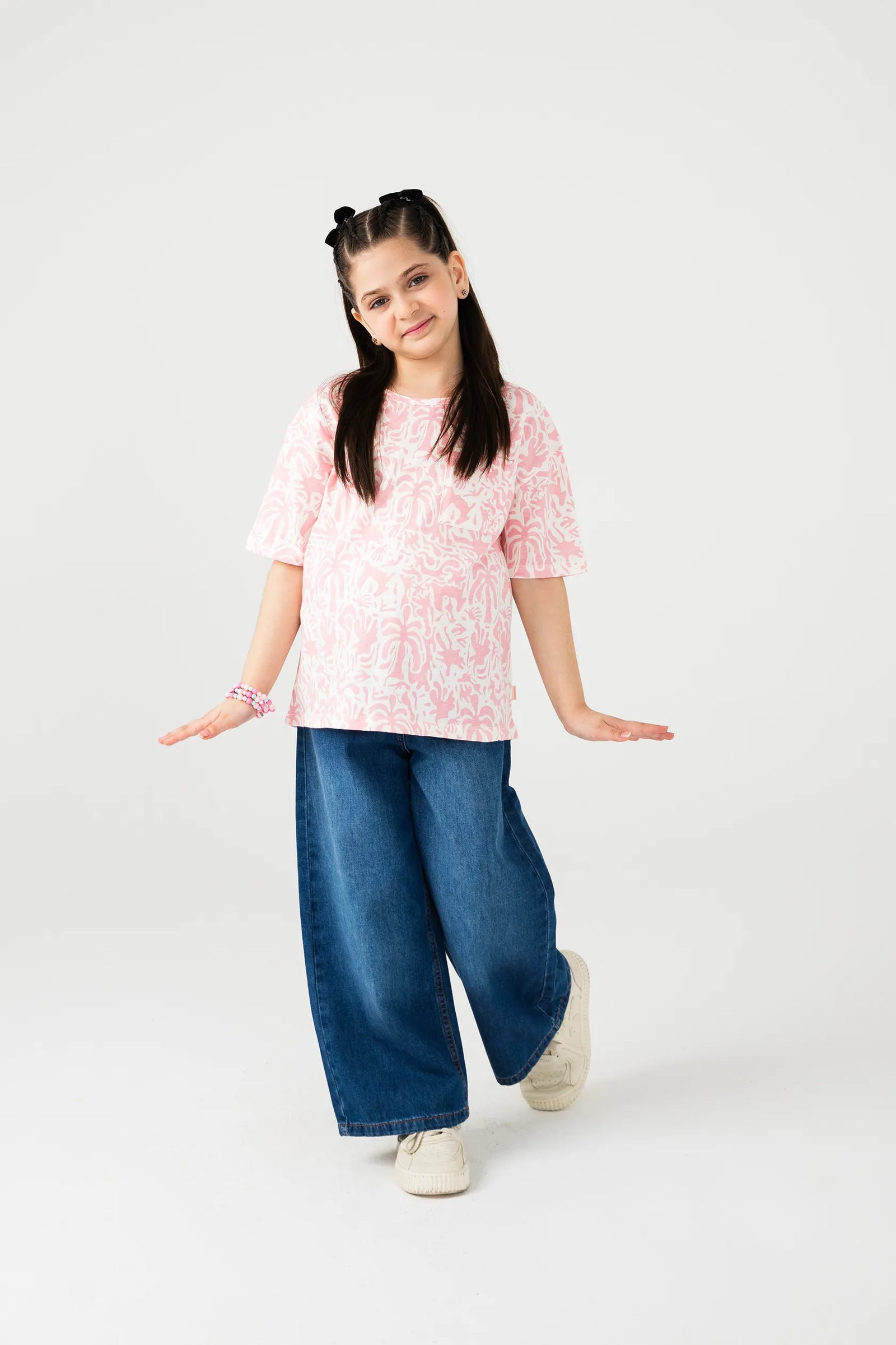 Girls Pink Printed Relaxed Tee