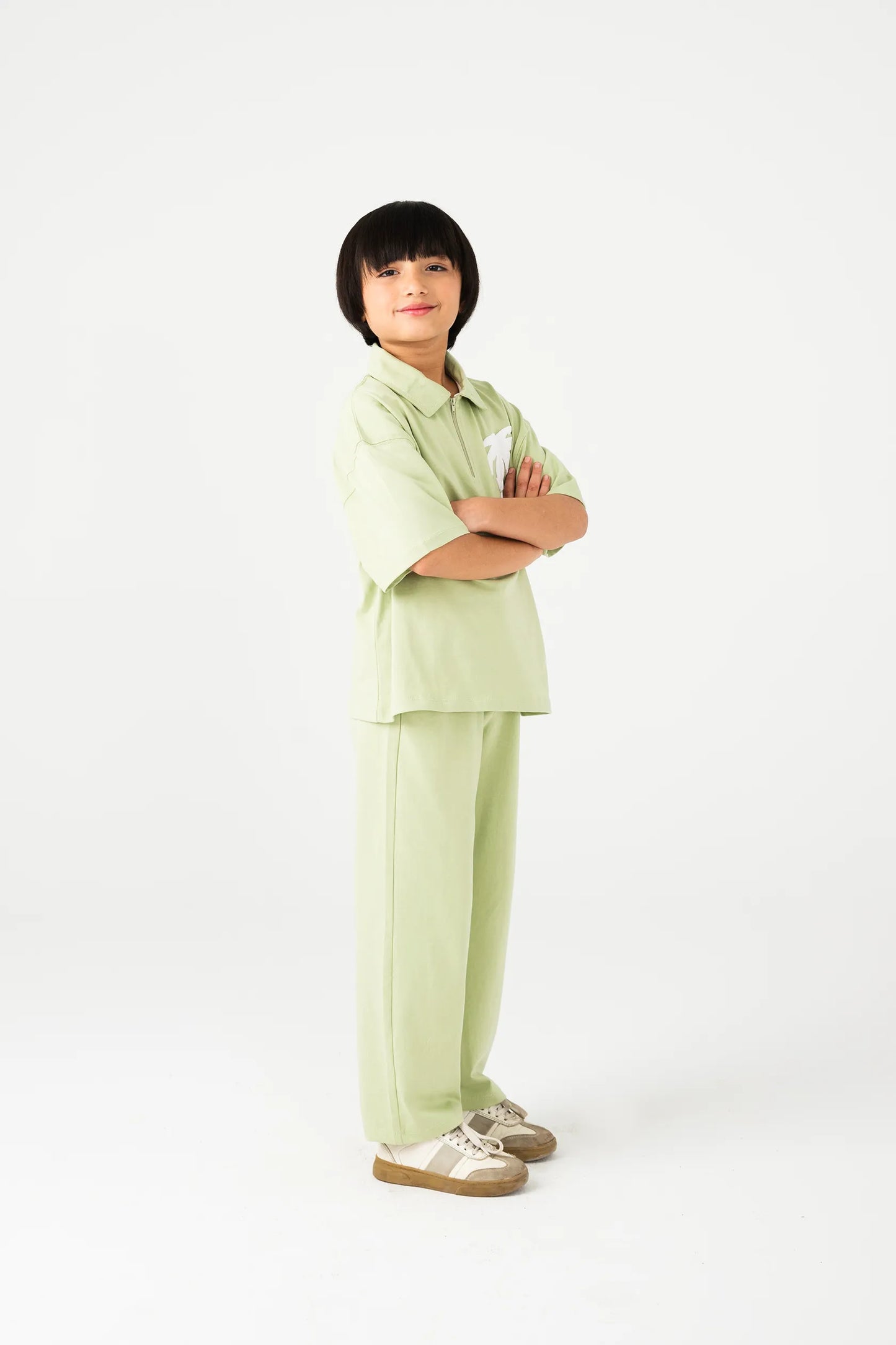 Boys Pistachio Palm Polo Co-ord Set
