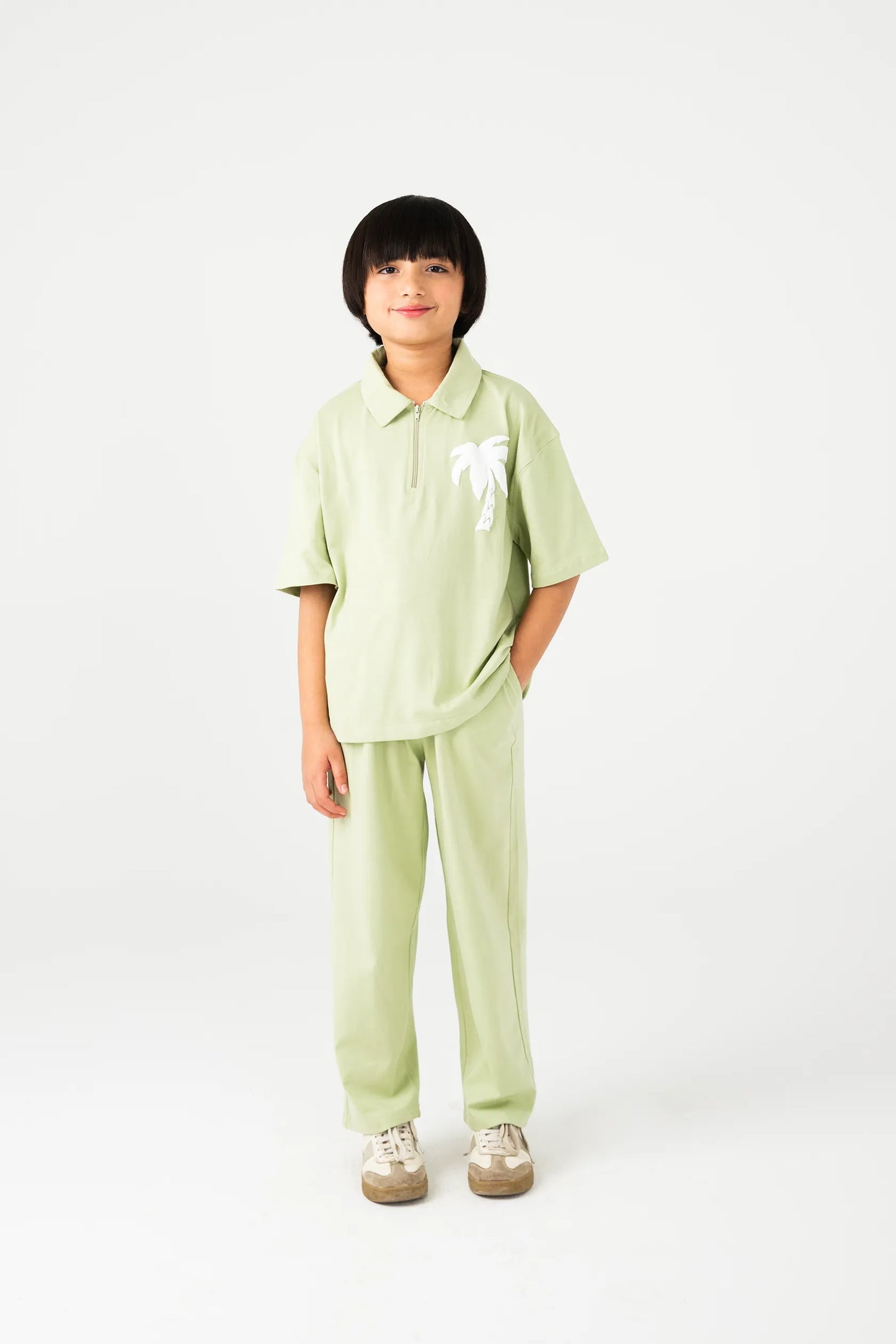 Boys Pistachio Palm Polo Co-ord Set
