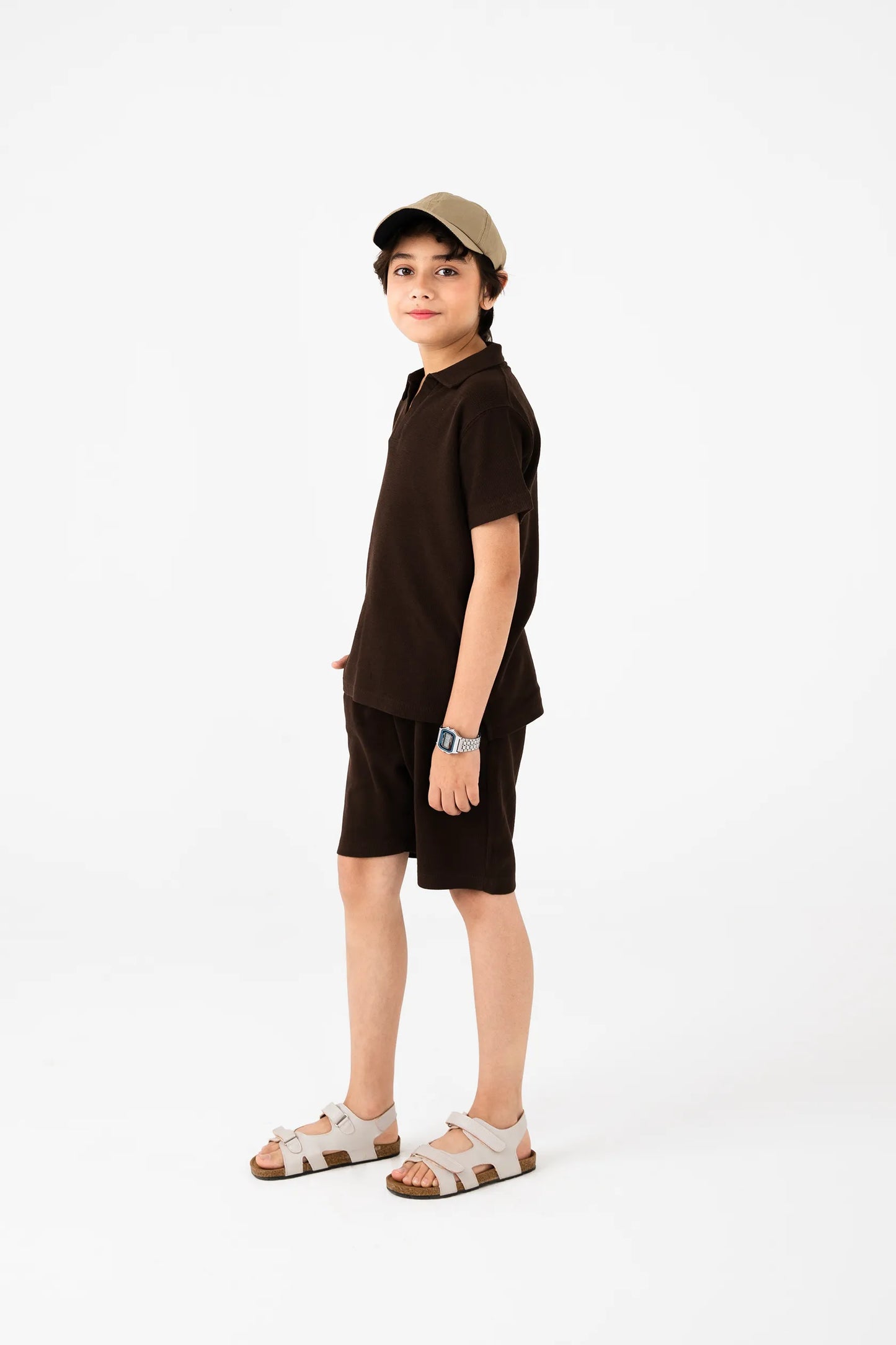 Boys Waffle Brown Polo Co-ord Set