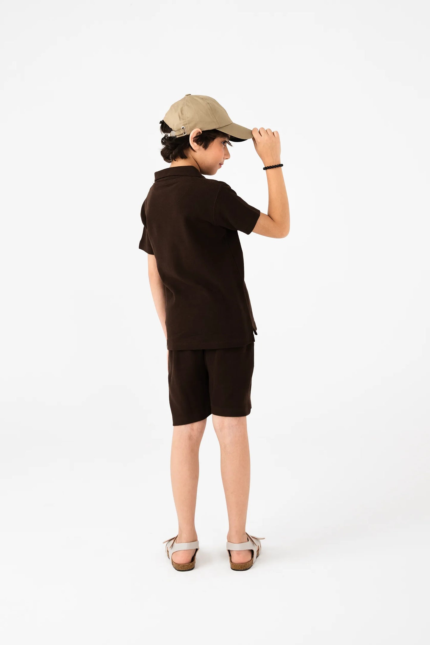 Boys Waffle Brown Polo Co-ord Set