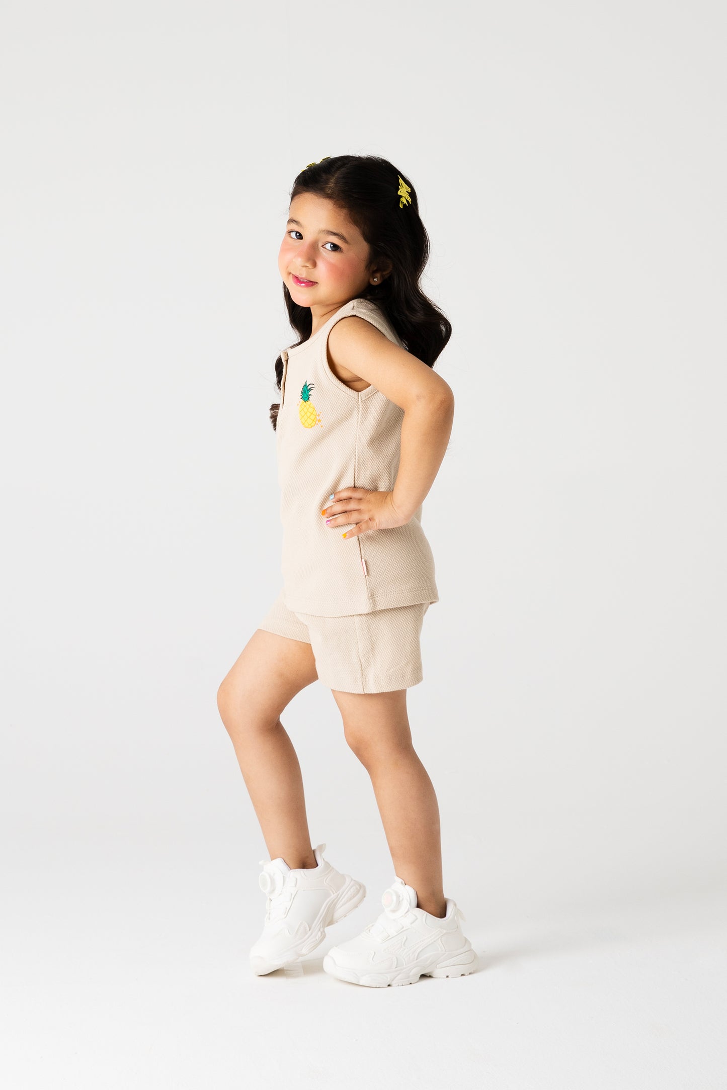 Girls Beige Graphic Co-ord Set