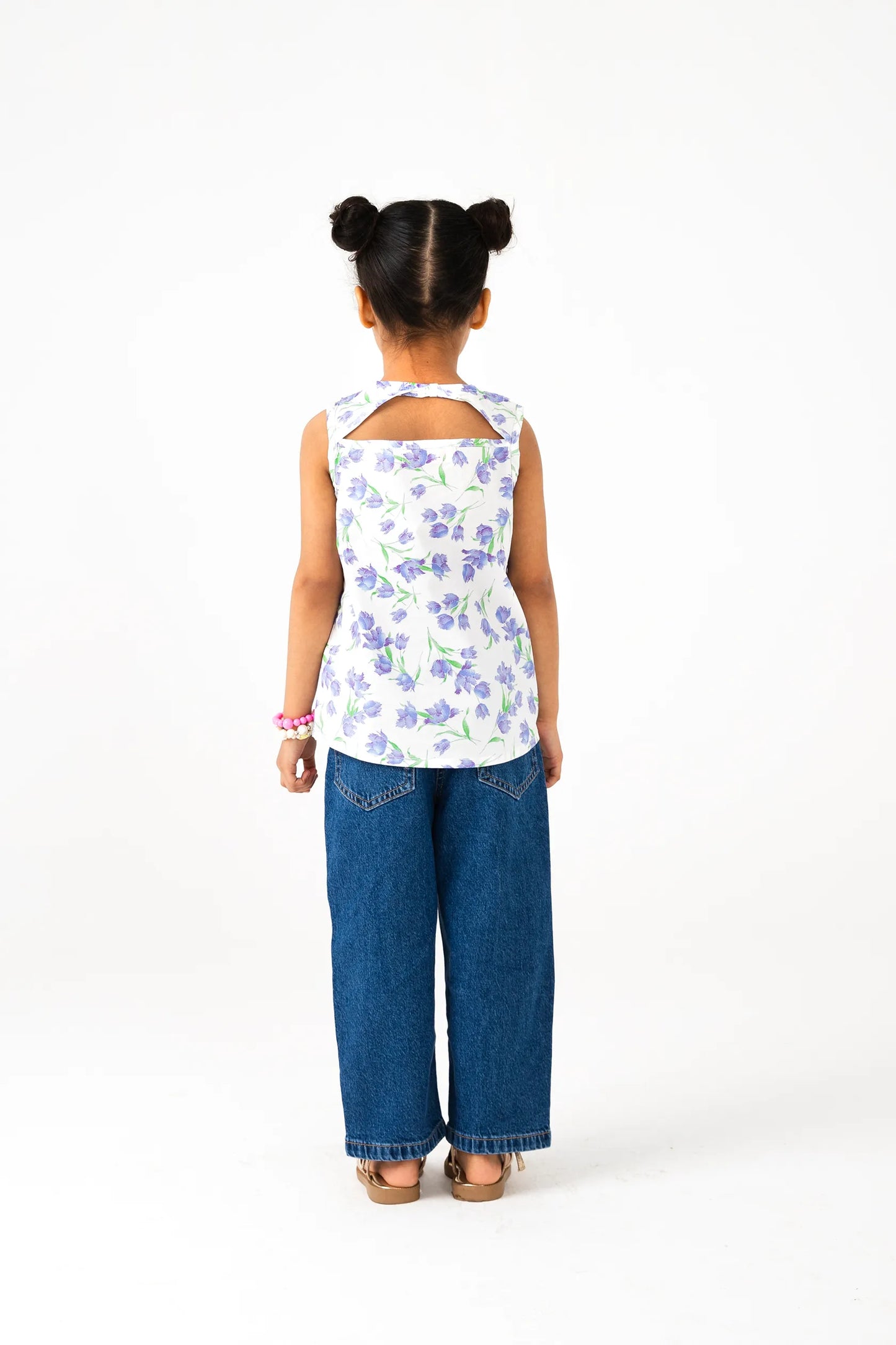 Floral Pintuck Sleeveless Cotton Top