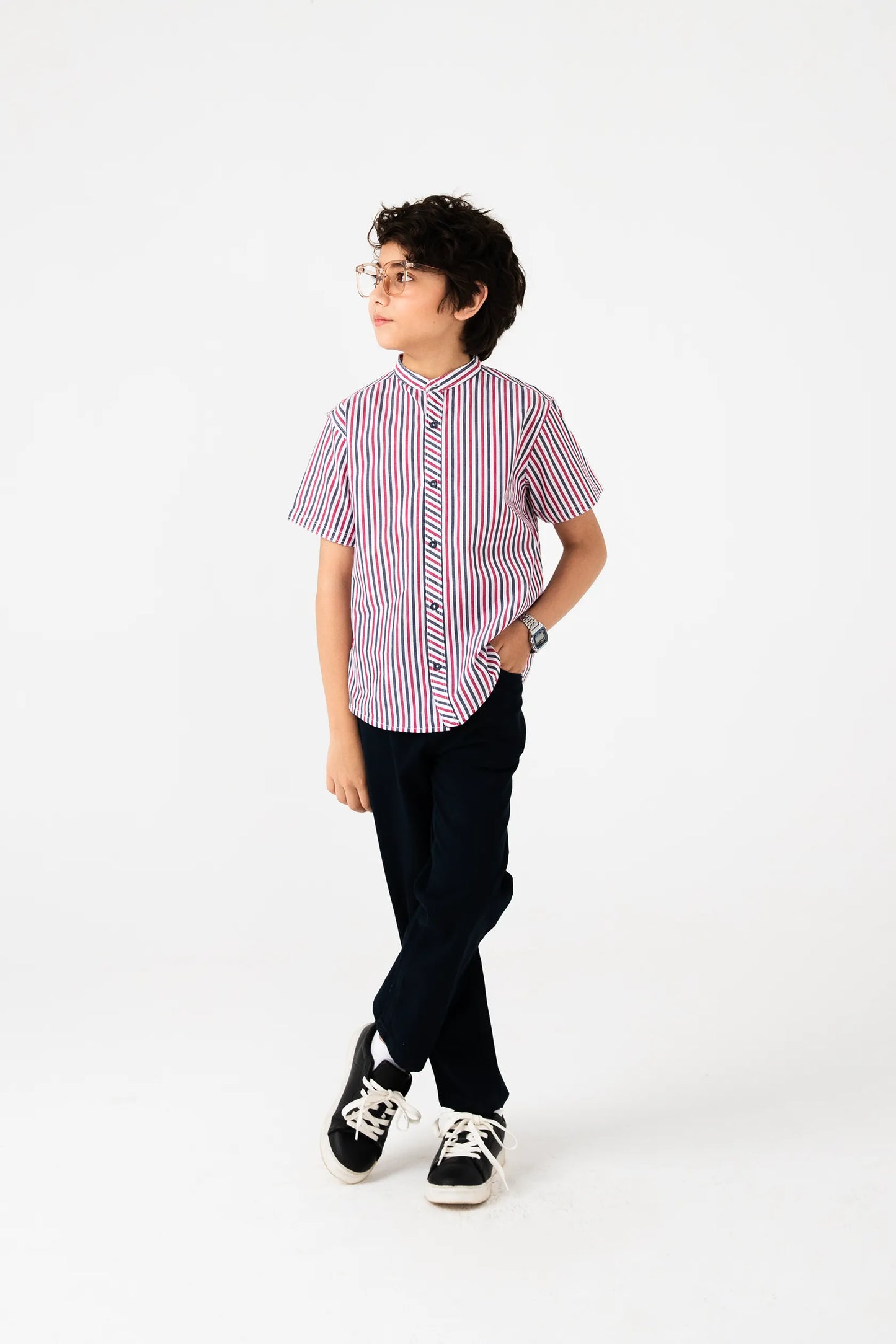 Bold Stripe Button-Up Cotton Shirt