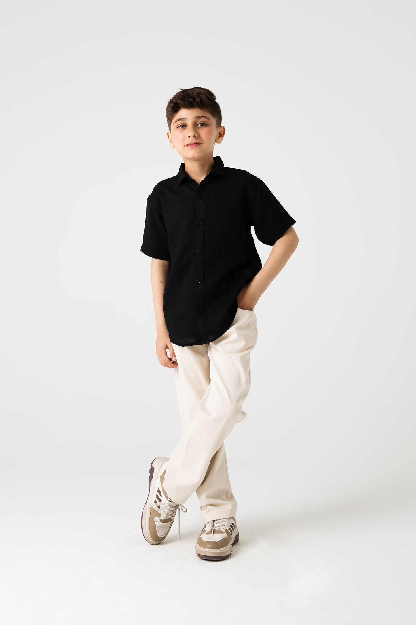 Boys Black Rocket Button Shirt