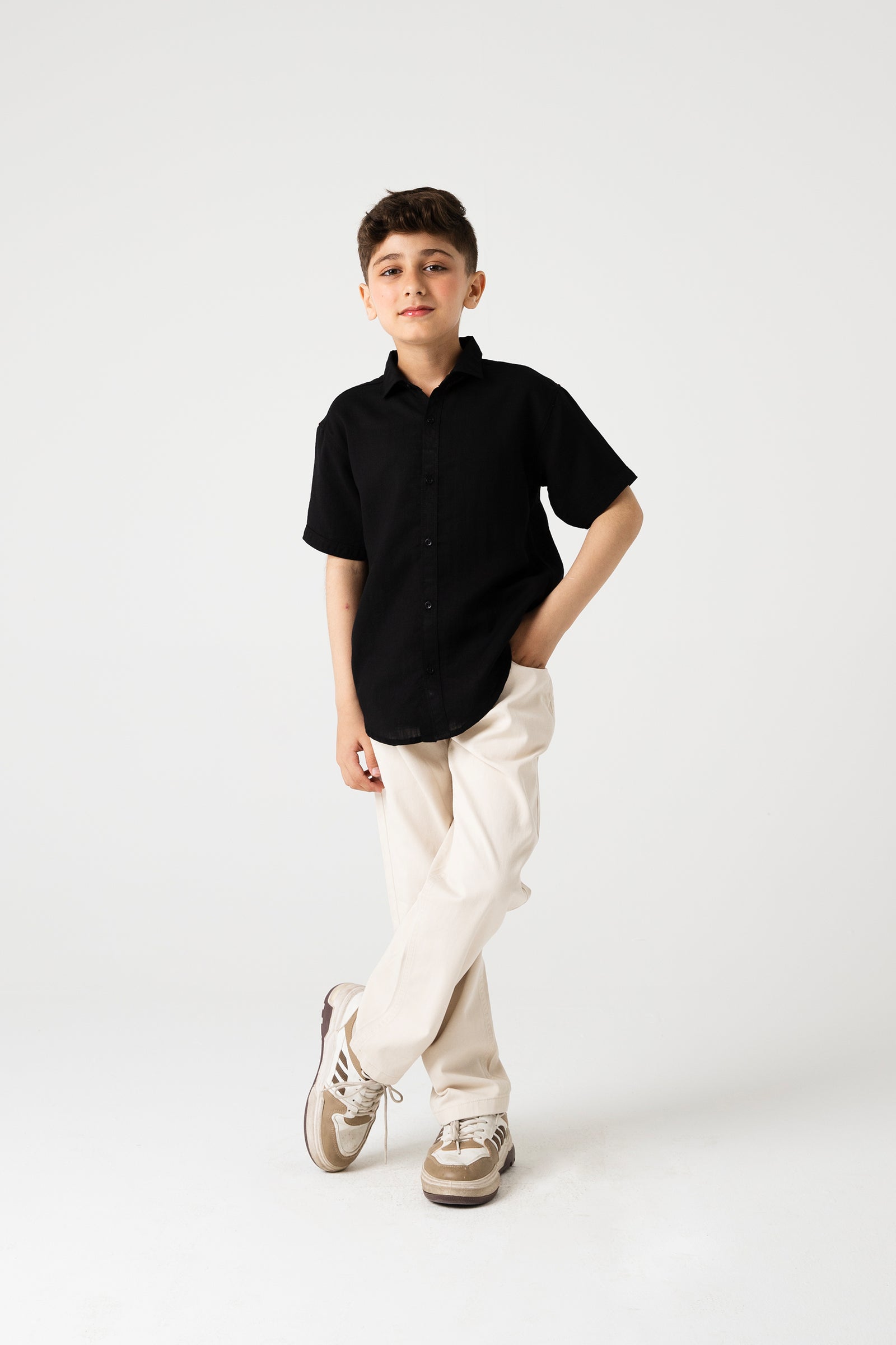 Boys Black Rocket Button Shirt