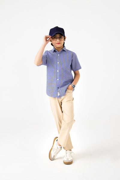 Boys Blue Checkered Cotton Shirt