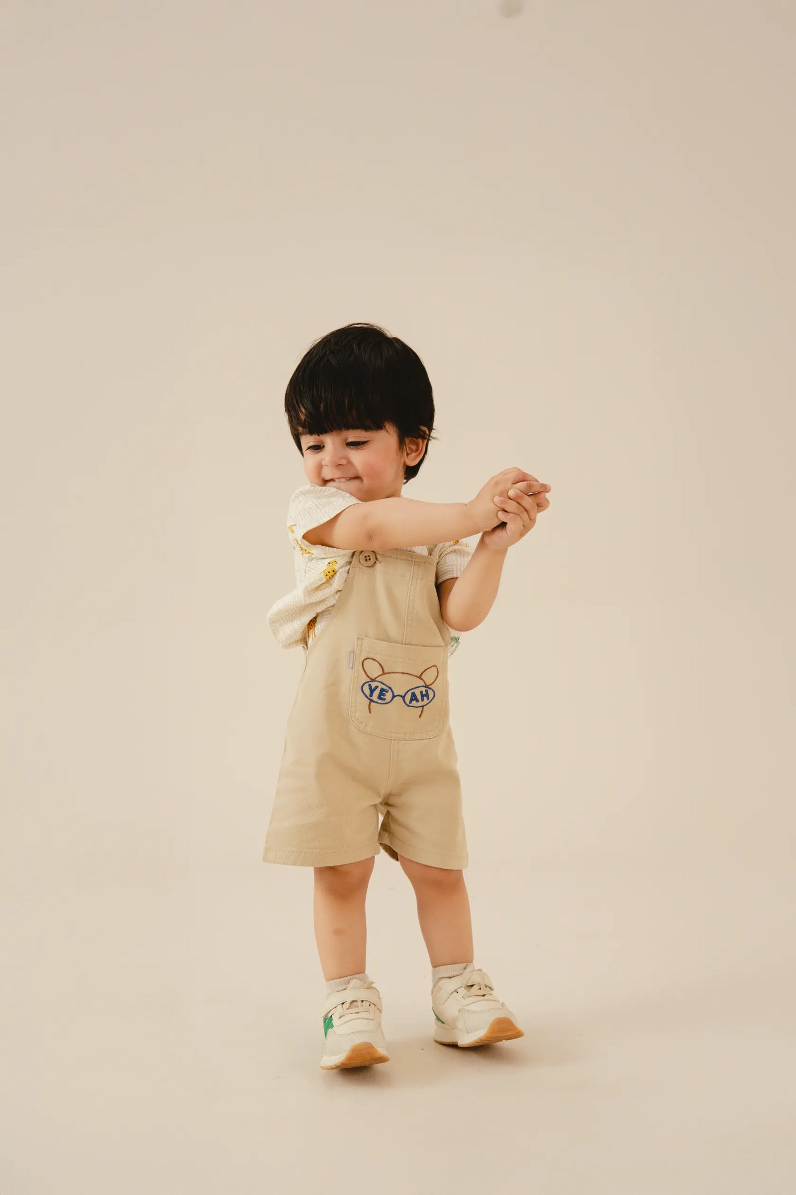 Boys Playful Beige Dungaree Set