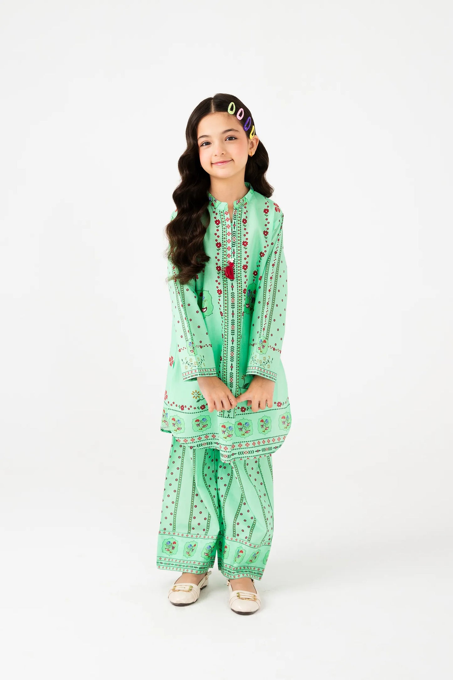 Green Printed Cotton Kurta Set - 2pc