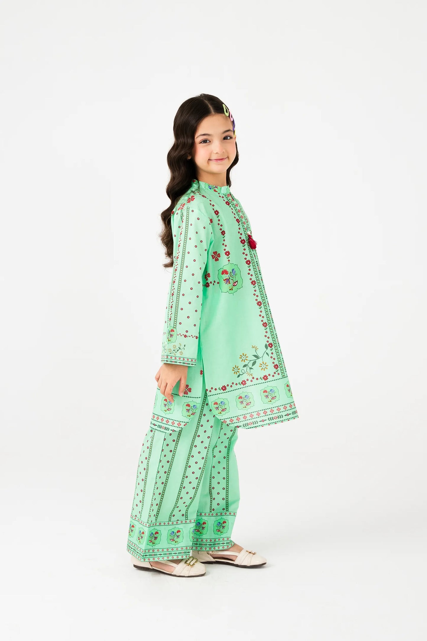 Green Printed Cotton Kurta Set - 2pc