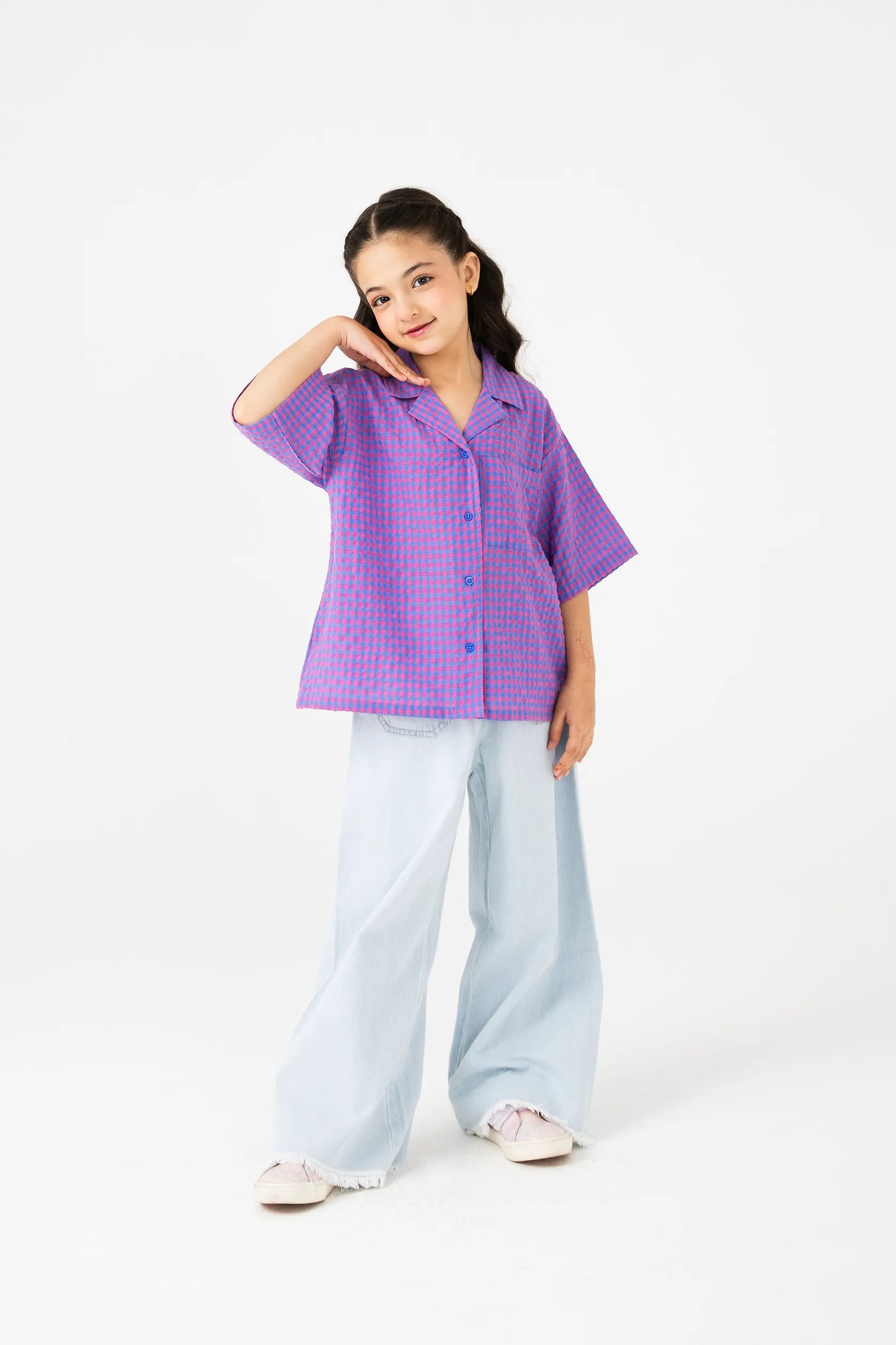 Blueberry Check Cotton Top