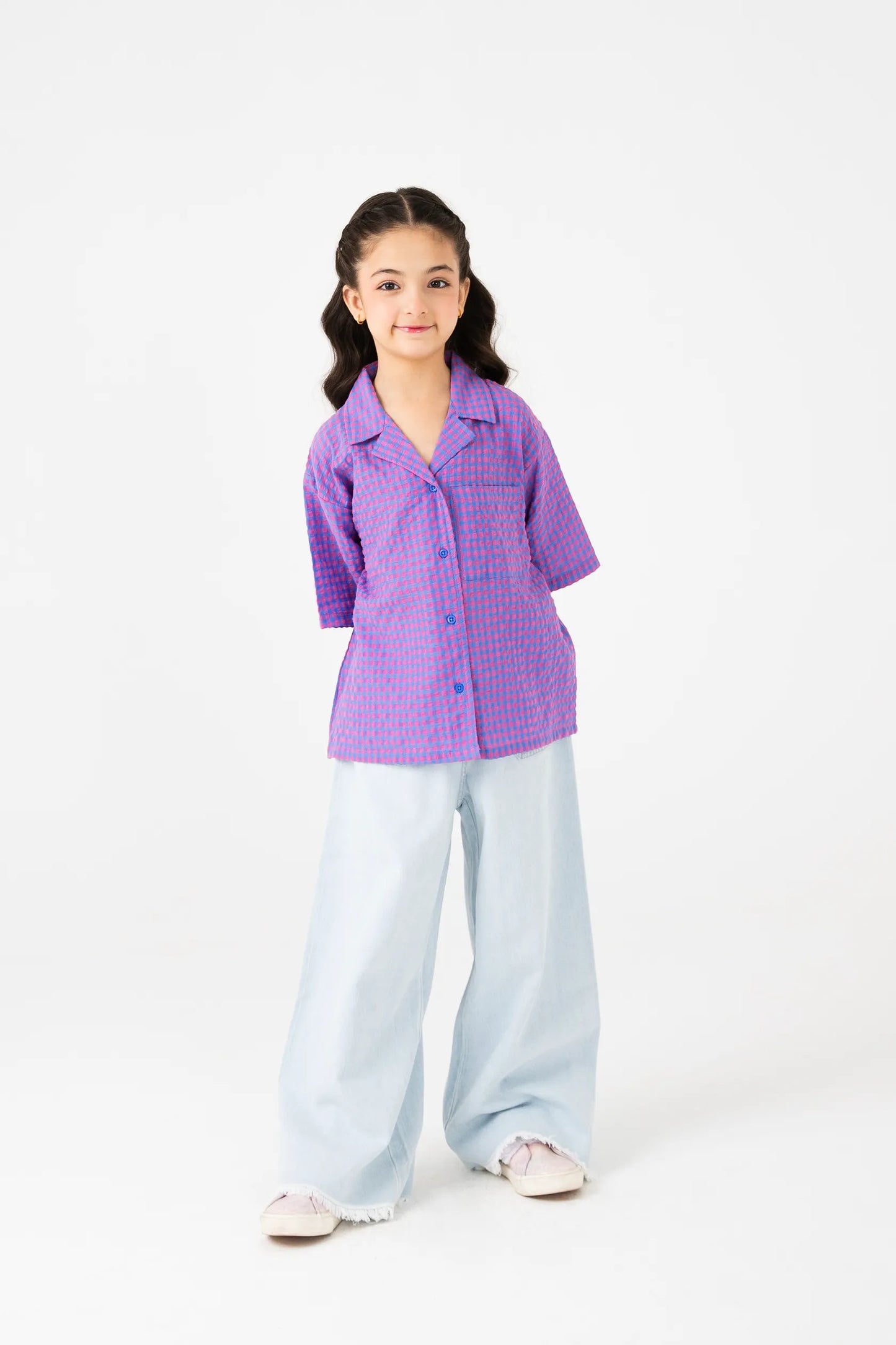 Blueberry Check Cotton Top