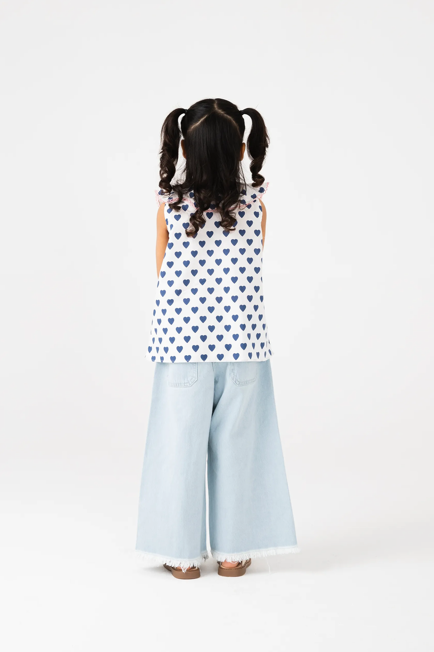 White Heart Printed Button Top