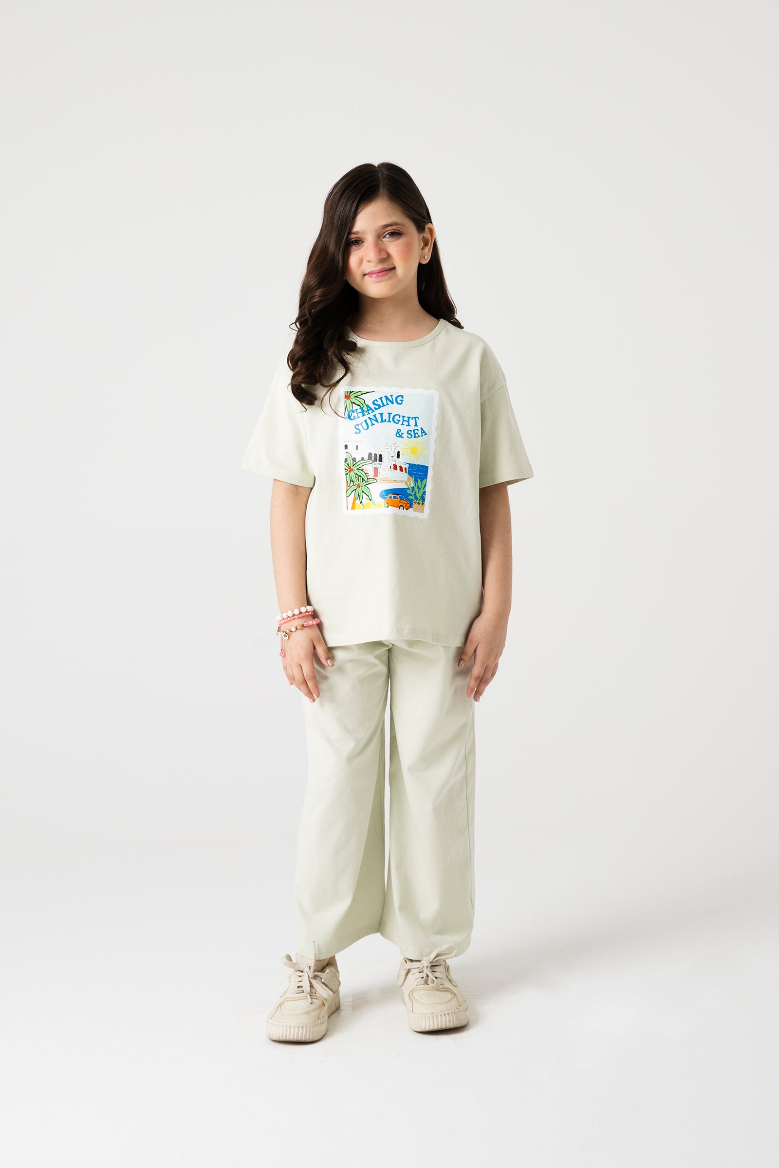 Girls Pistachio Postcard Co-Ord Set