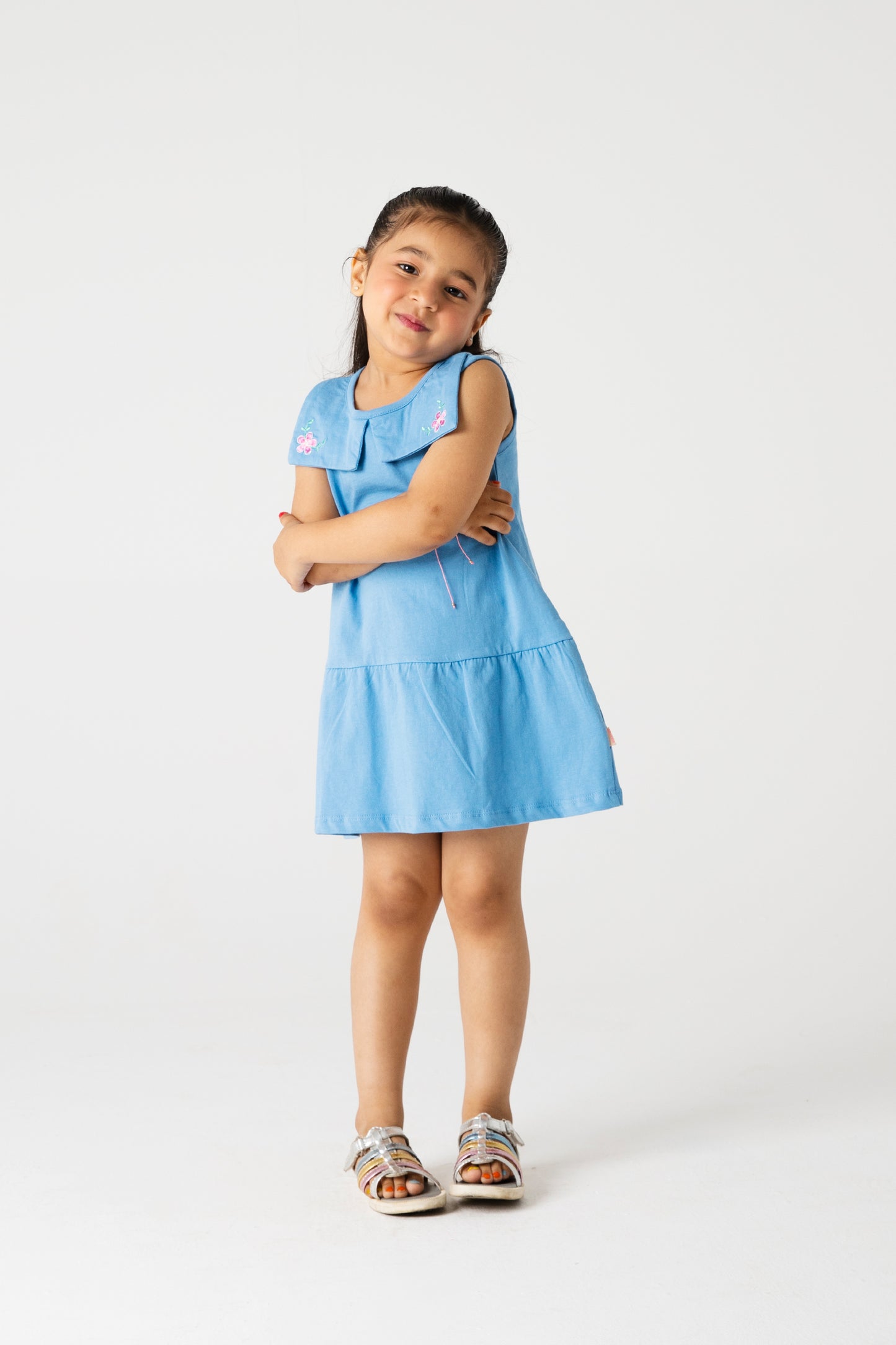 Sky Petal Collared Jersey Frock