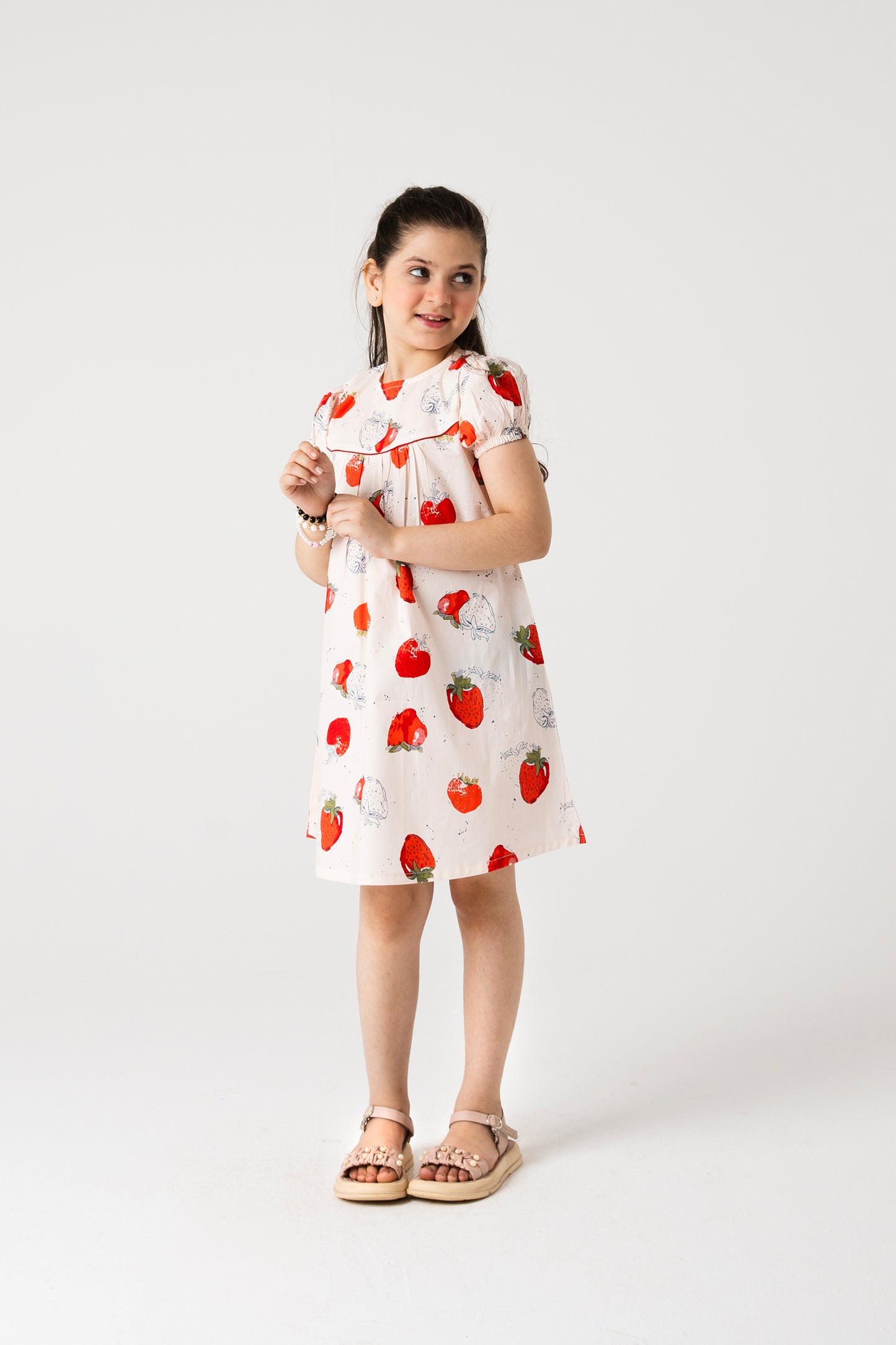 Strawberry Sketch Printed Cotton Dress