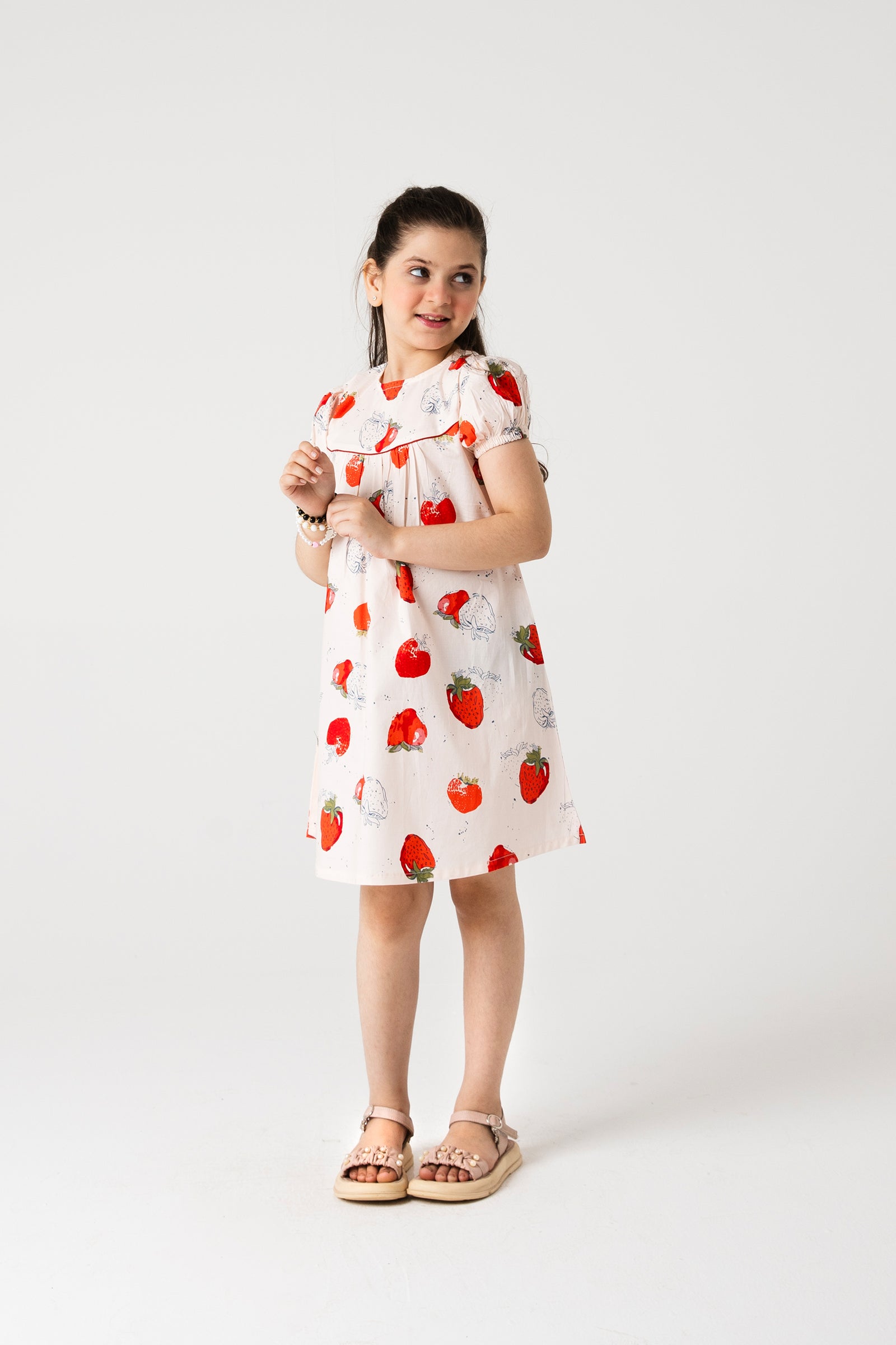Strawberry Sketch Printed Cotton Dress