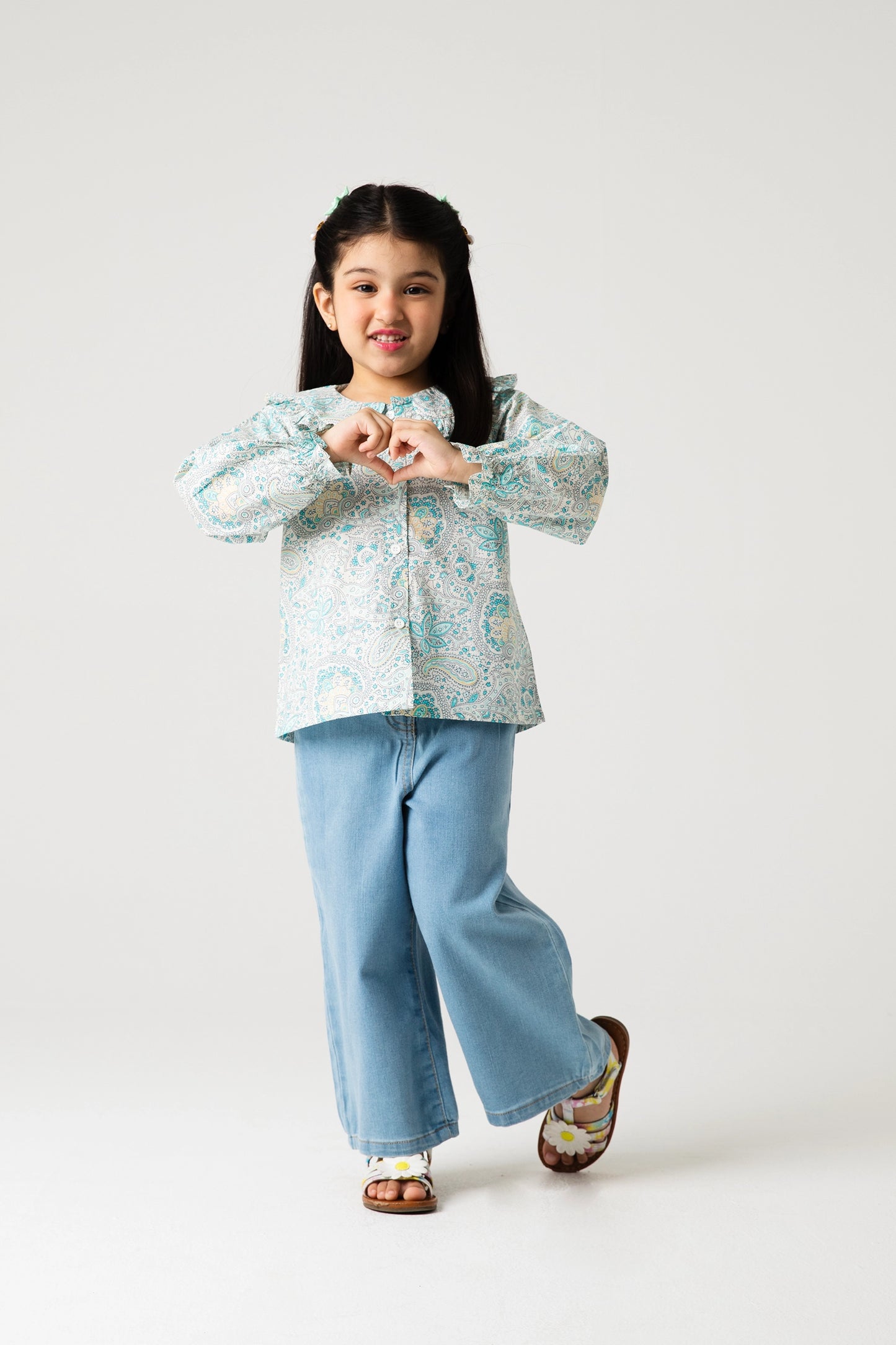 Girls Floral Charm & Denim Combo