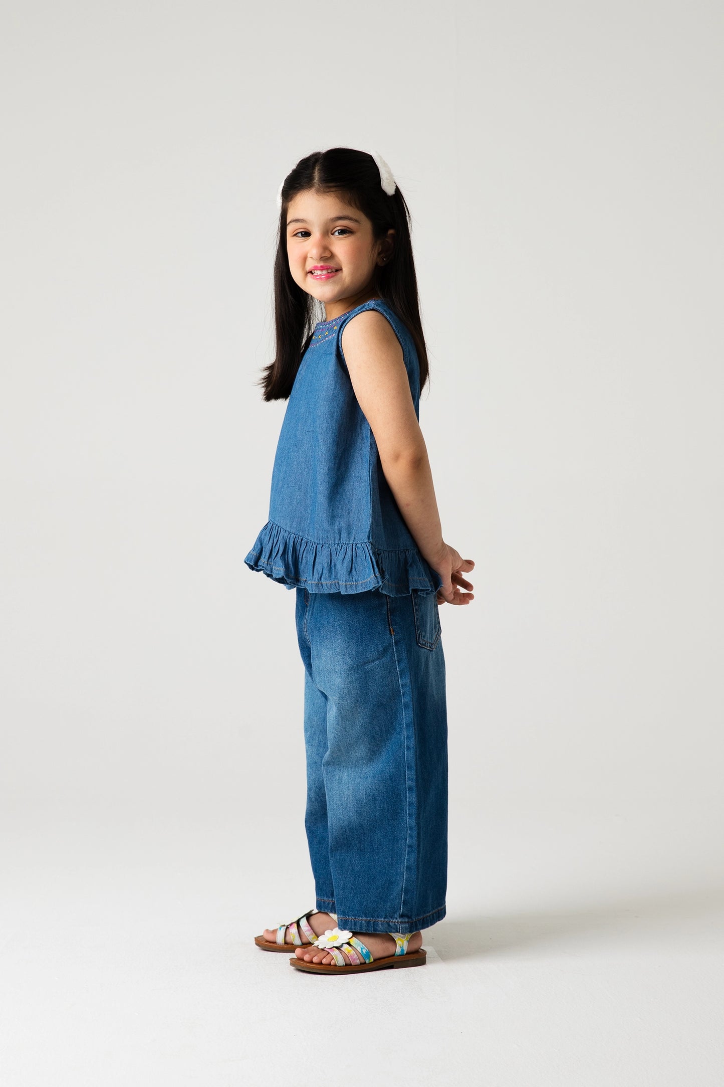 Denim Blossom Embroidered Top