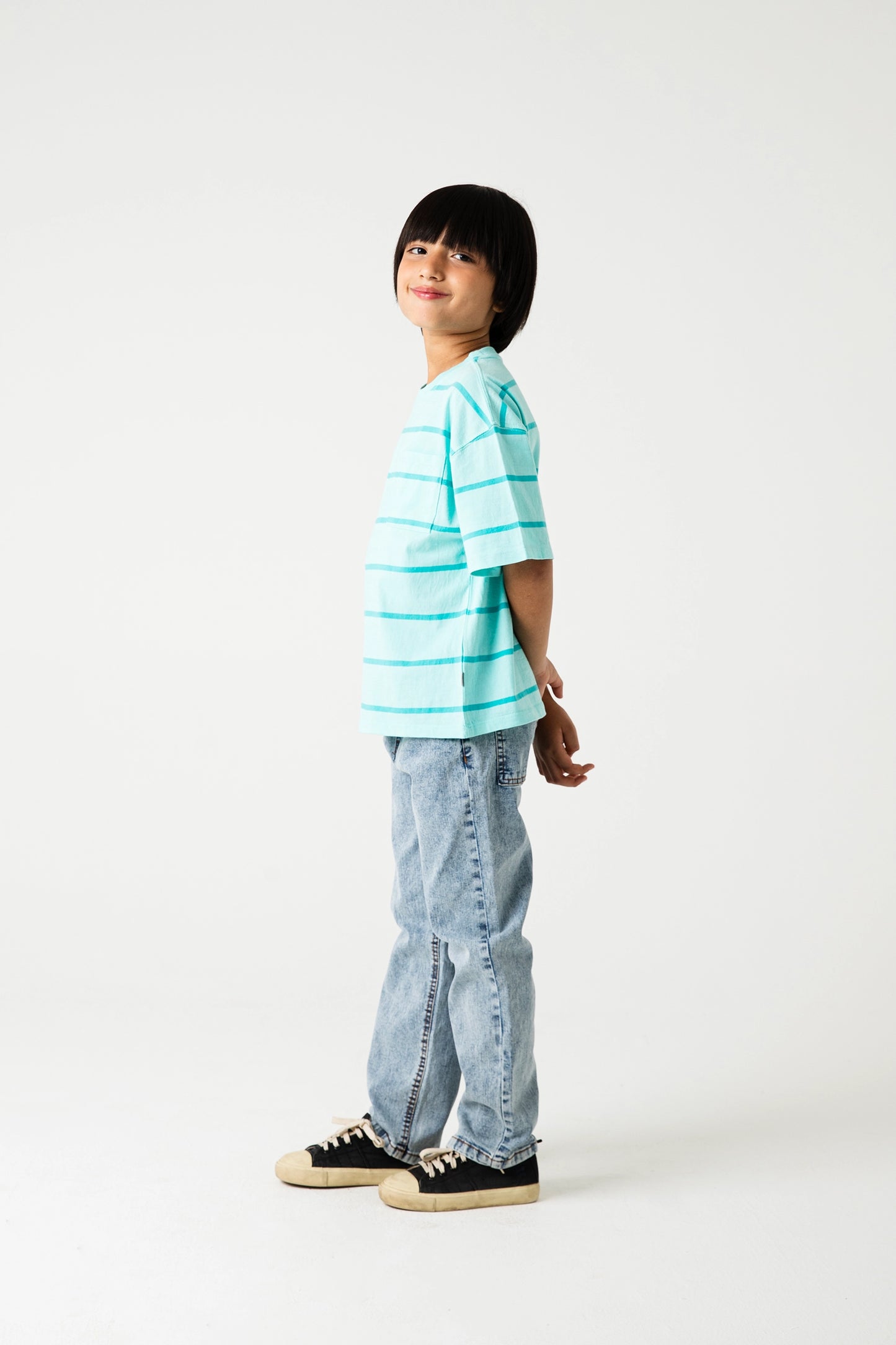 Aqua Stripe Drop Tee & Jeans Set