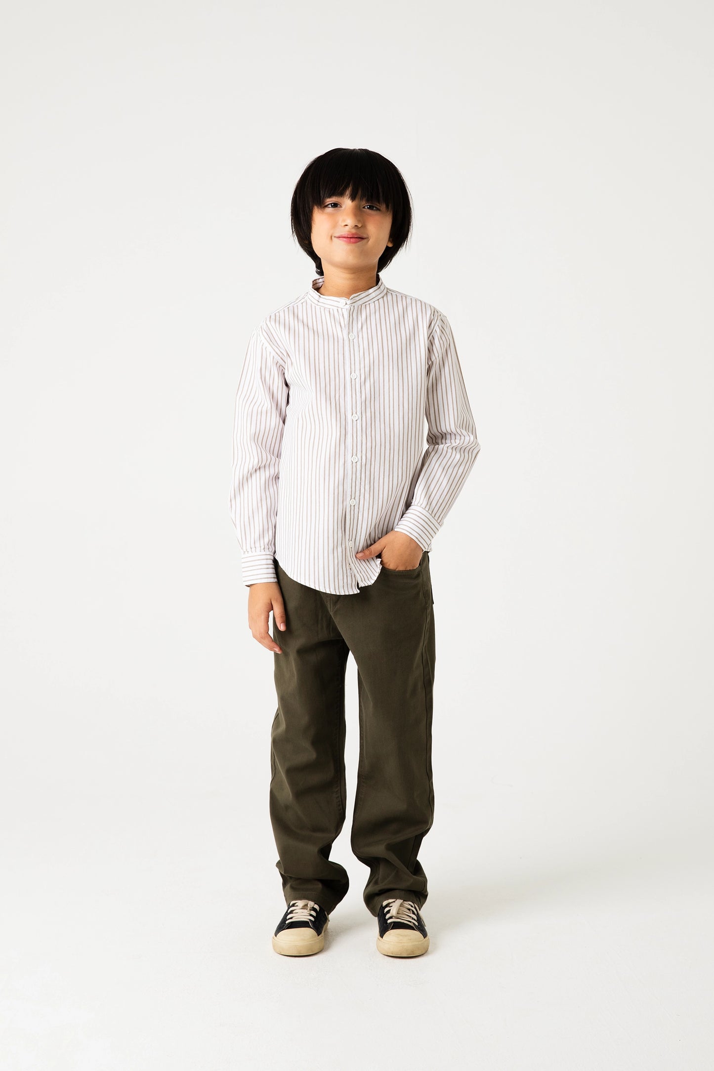 Classic Striped Shirt with Olive Pants
