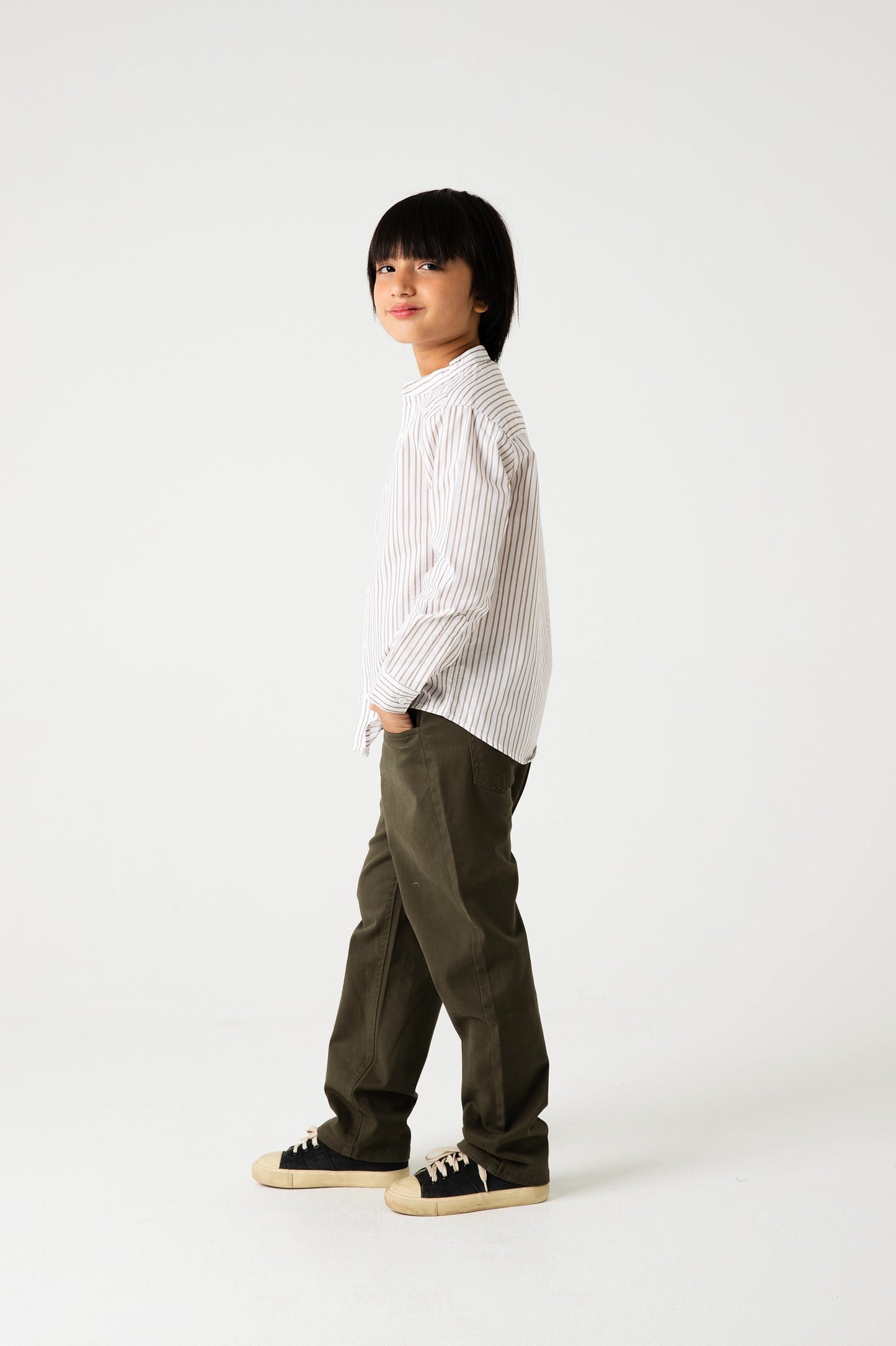 Classic Striped Shirt with Olive Pants