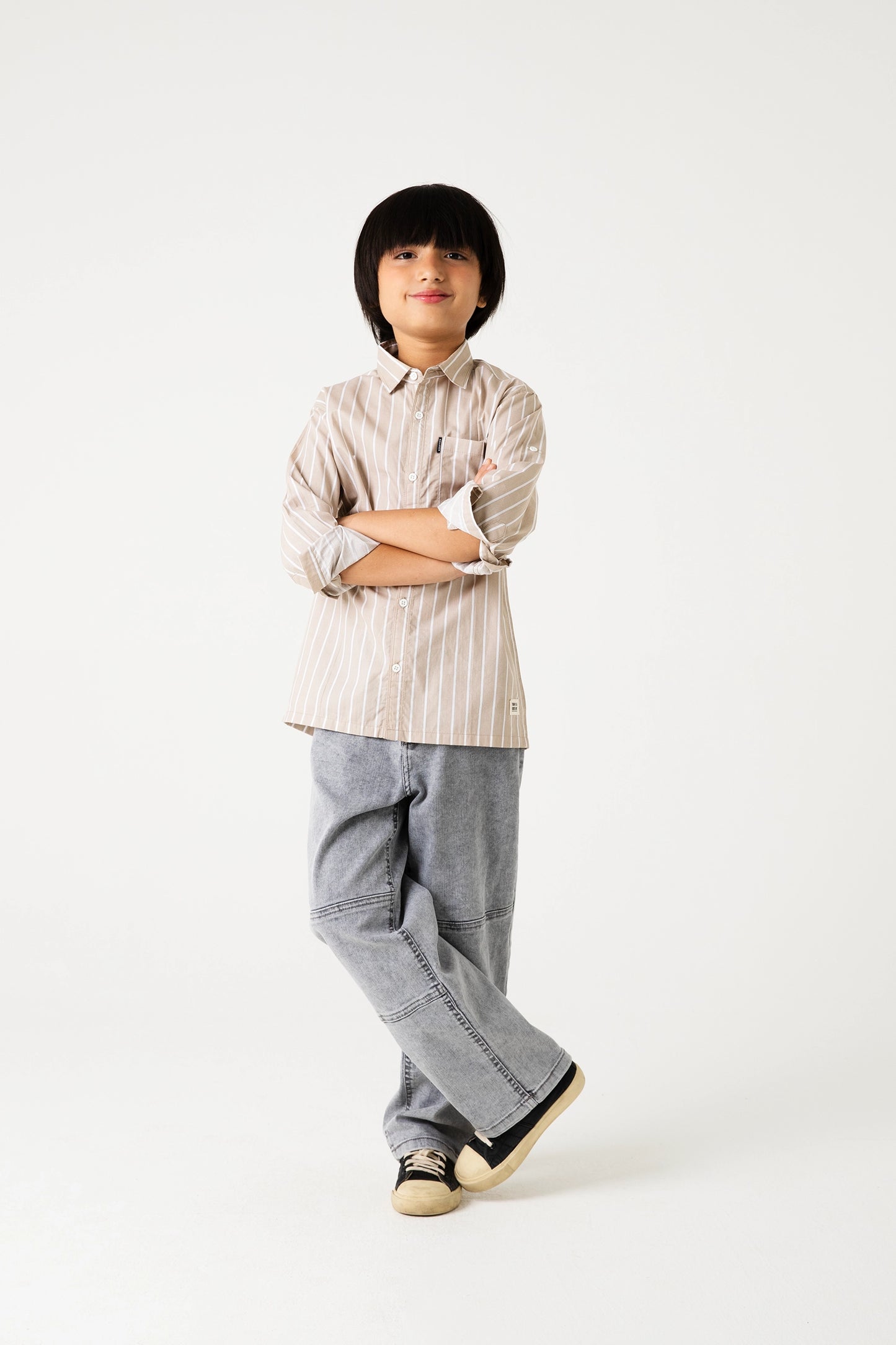 Sandy Striped Shirt & Grey Jeans Set