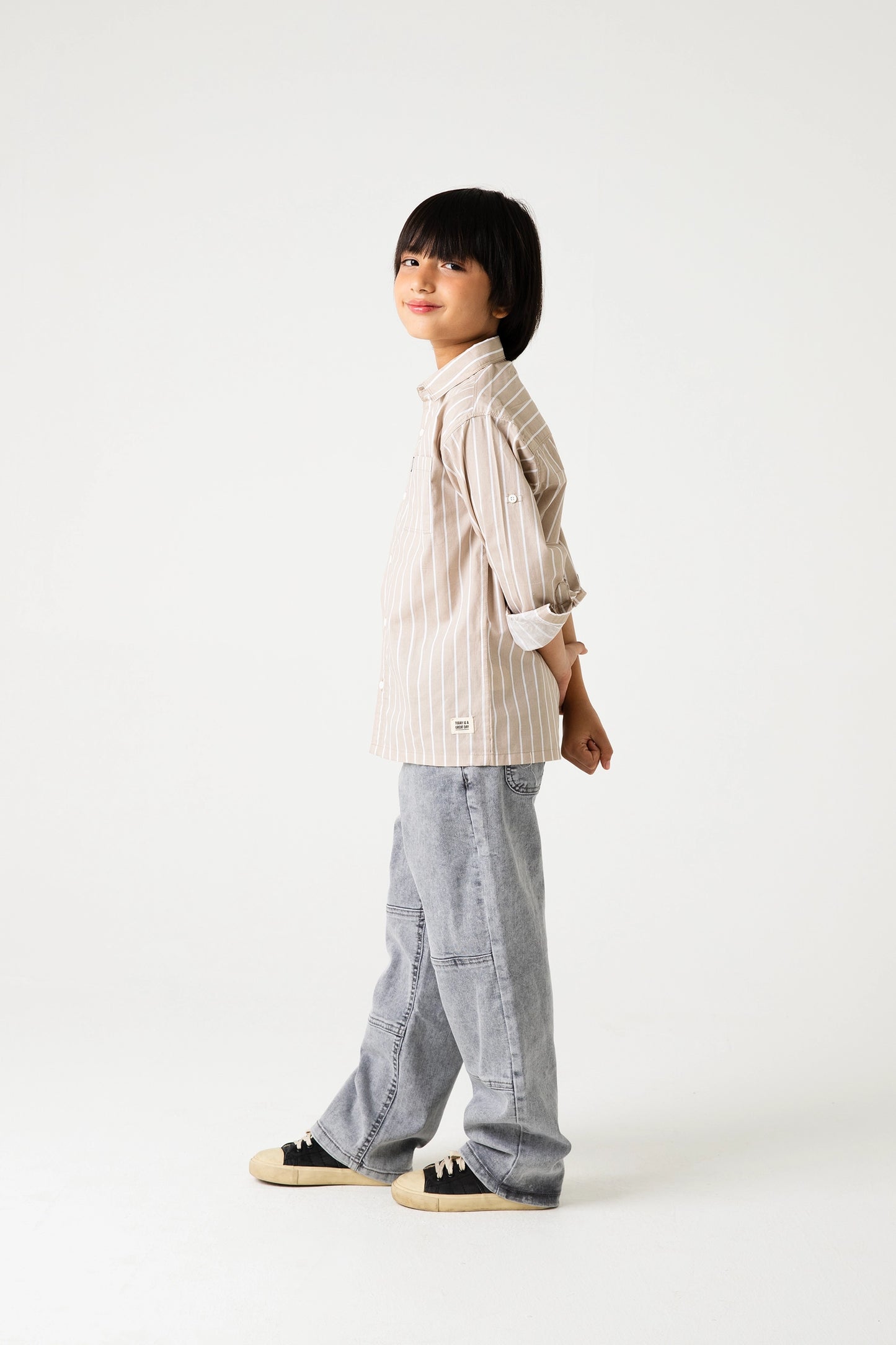 Sandy Striped Shirt & Grey Jeans Set