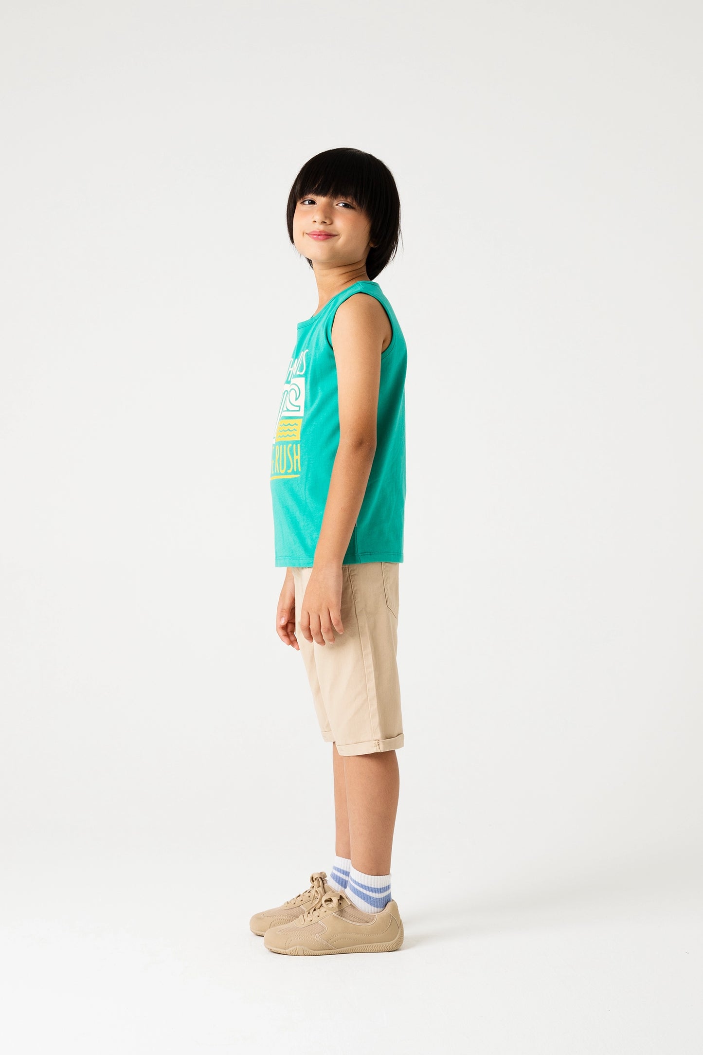 Teal Tank & Beige Shorts Pair