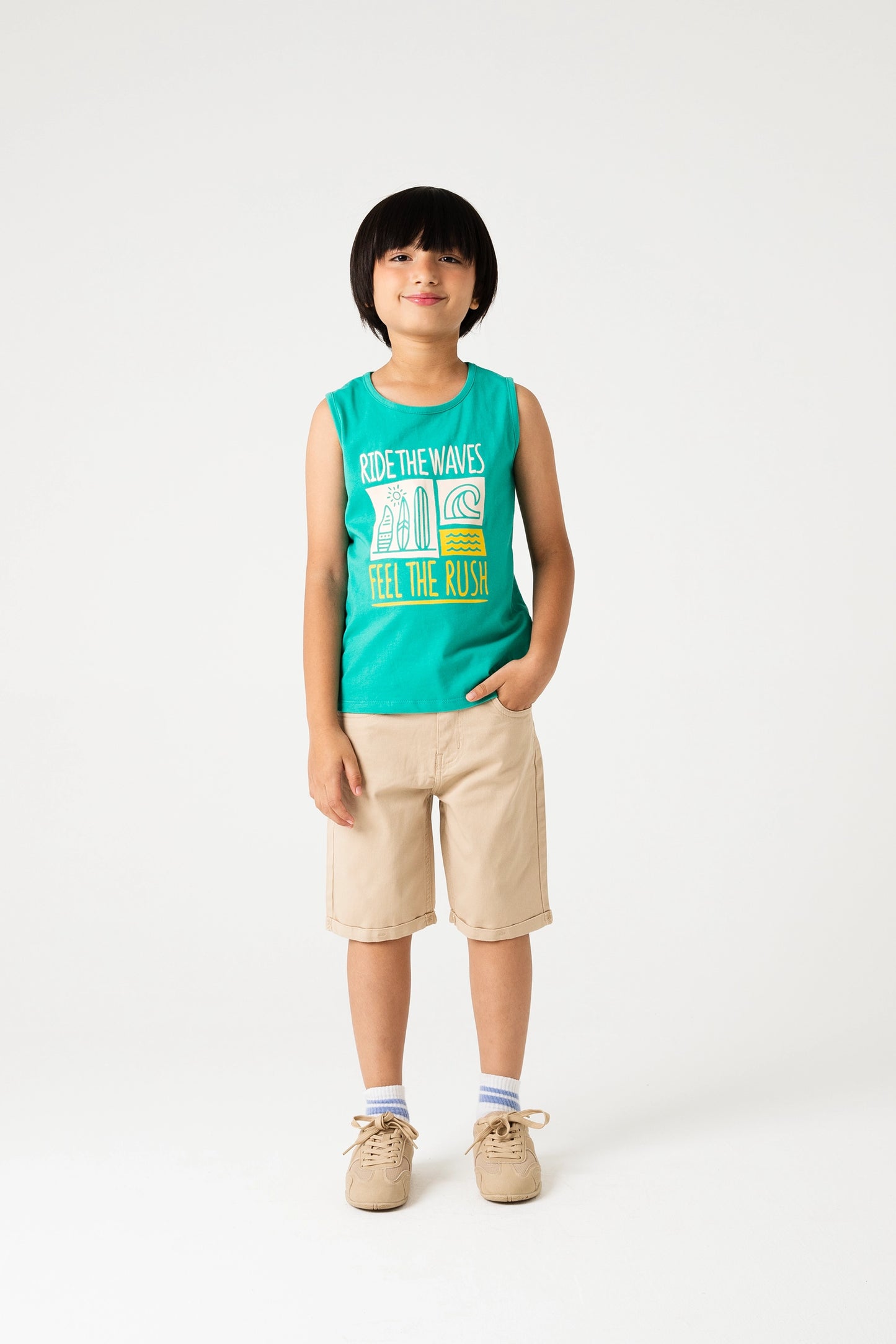 Teal Tank & Beige Shorts Pair