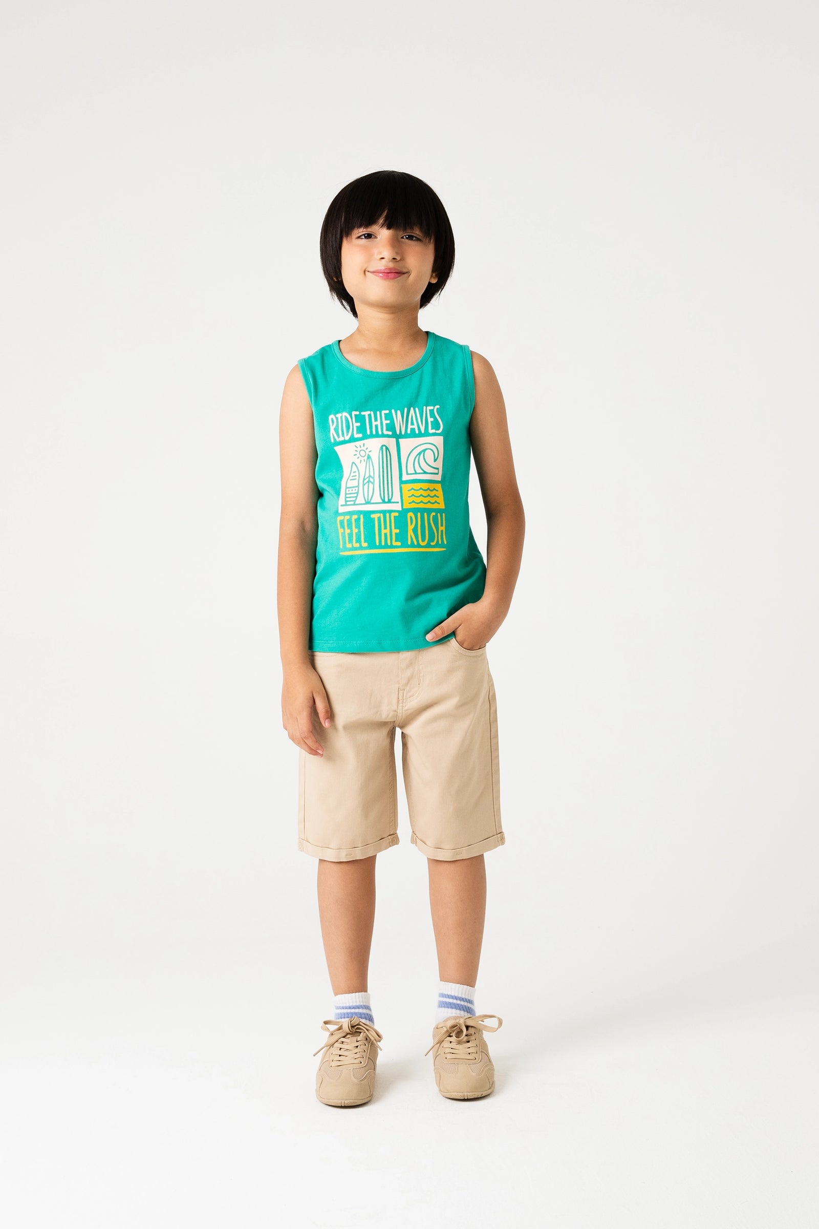 Teal Tank & Beige Shorts Pair