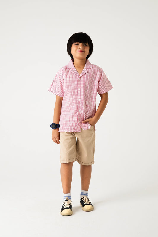 Boys Smart Red Checkered Shirt