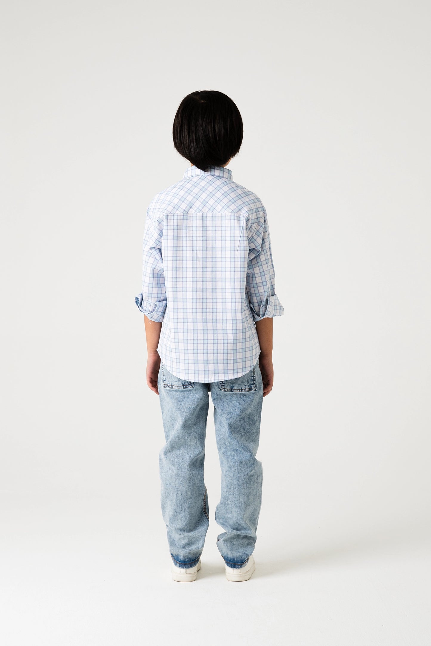 Boys White Sky Grid Shirt