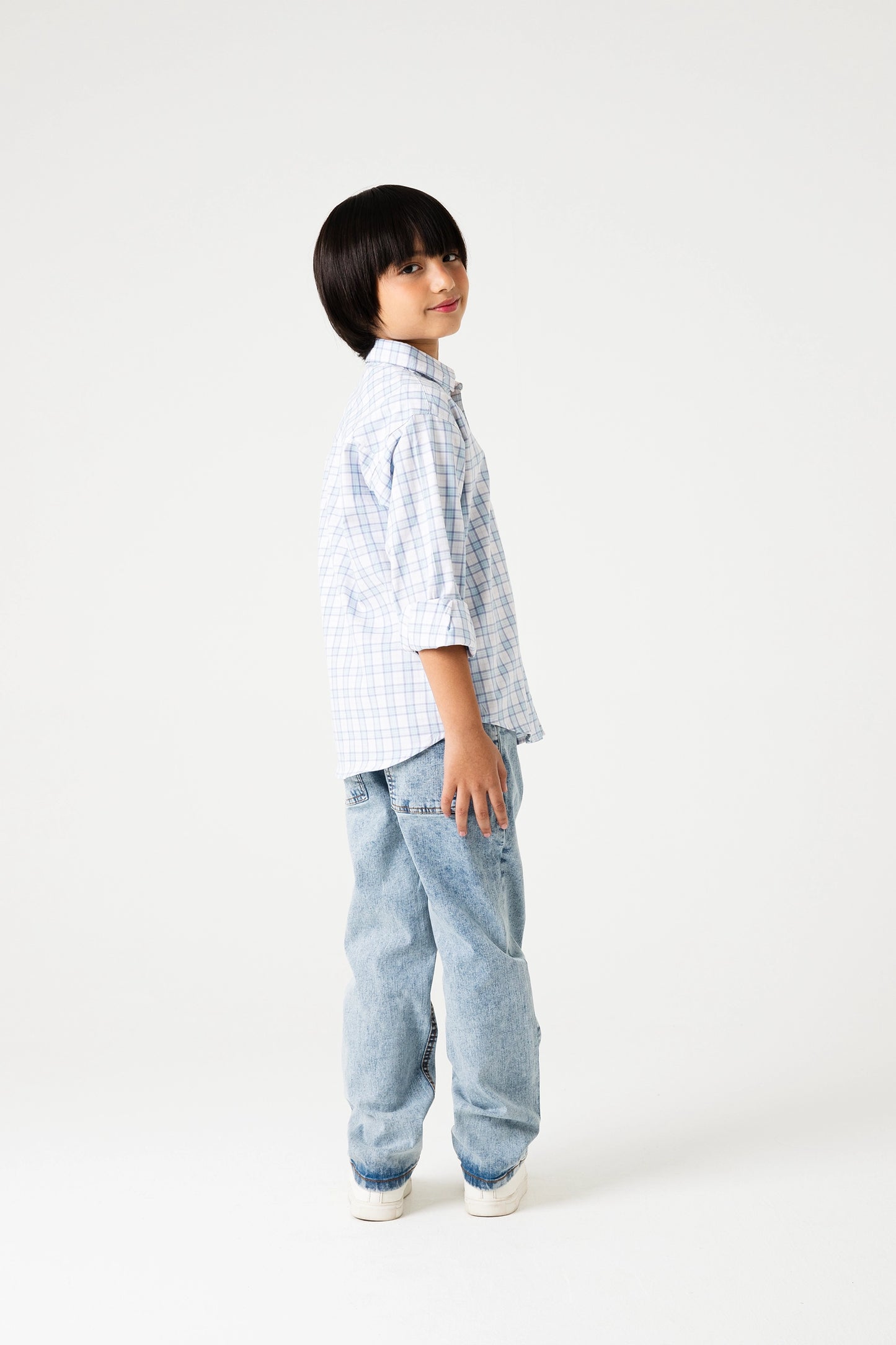 Light Blue Check Denim Outfit