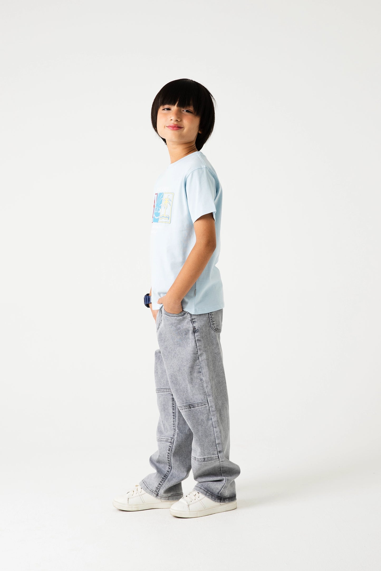 Surf Blue Tee with Straight Jeans