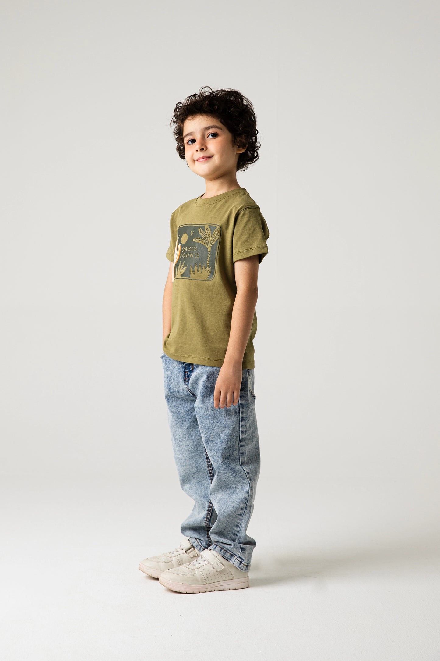 Boys Olive Oasis Tee & Jeans Combo